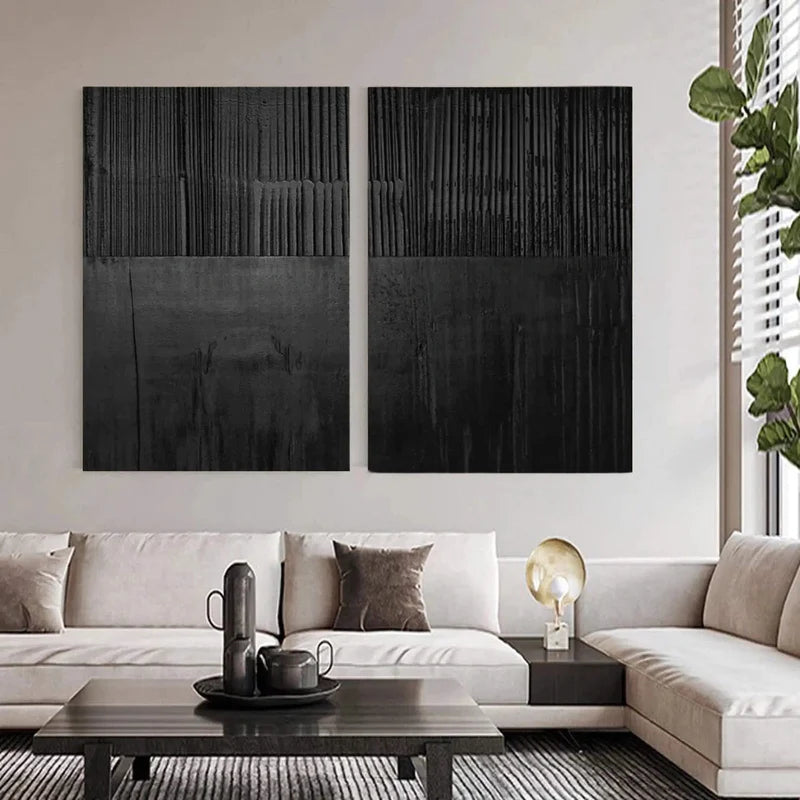 Black Textured Minimalist Wall Art Set of 2 #BT017