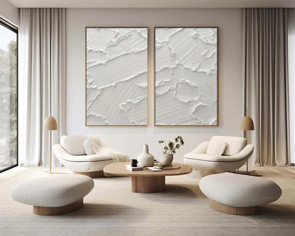 White Textured Minimalist Wall Art Set of 2 #WT042
