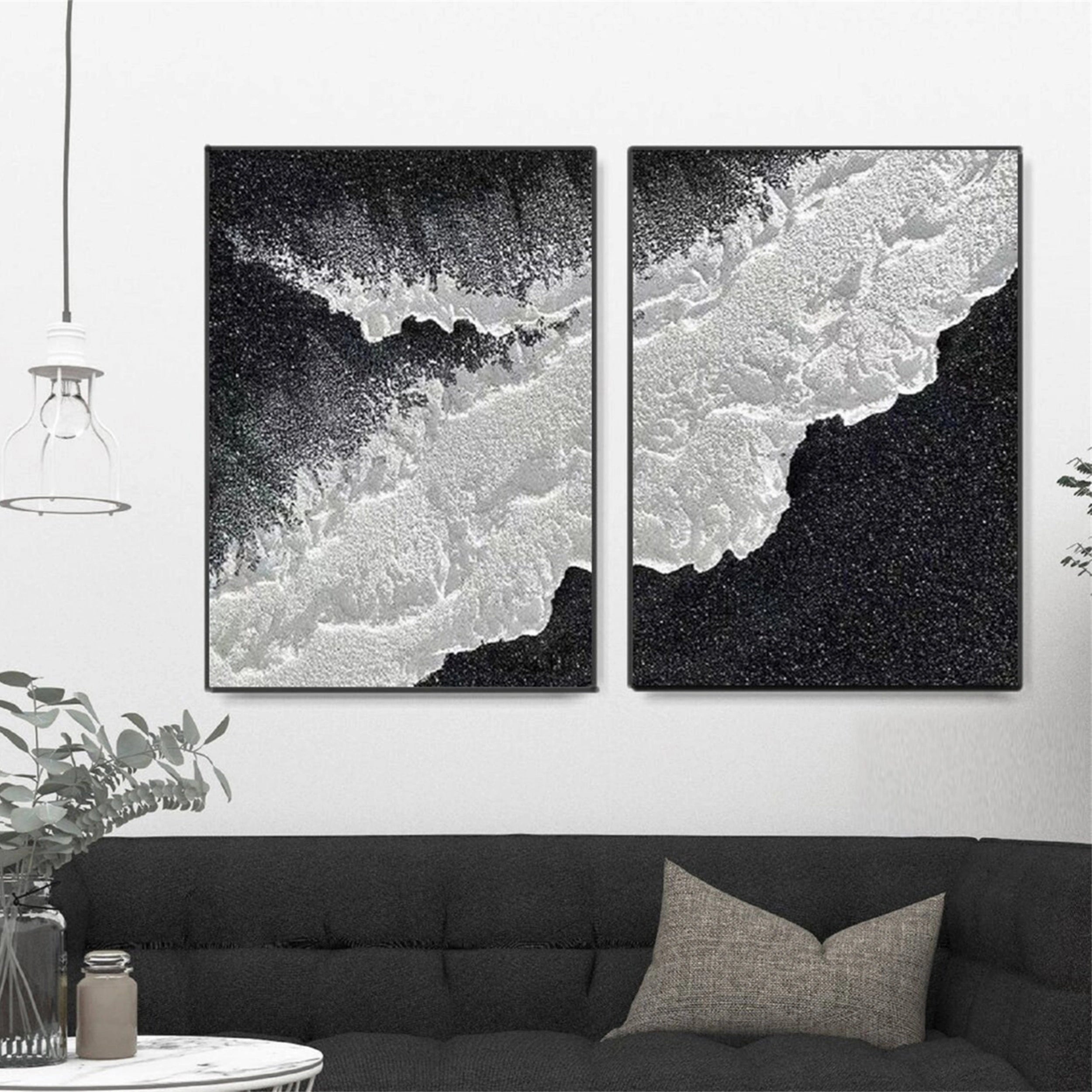 Black Textured Minimalist Wall Art Set of 2 #BT046