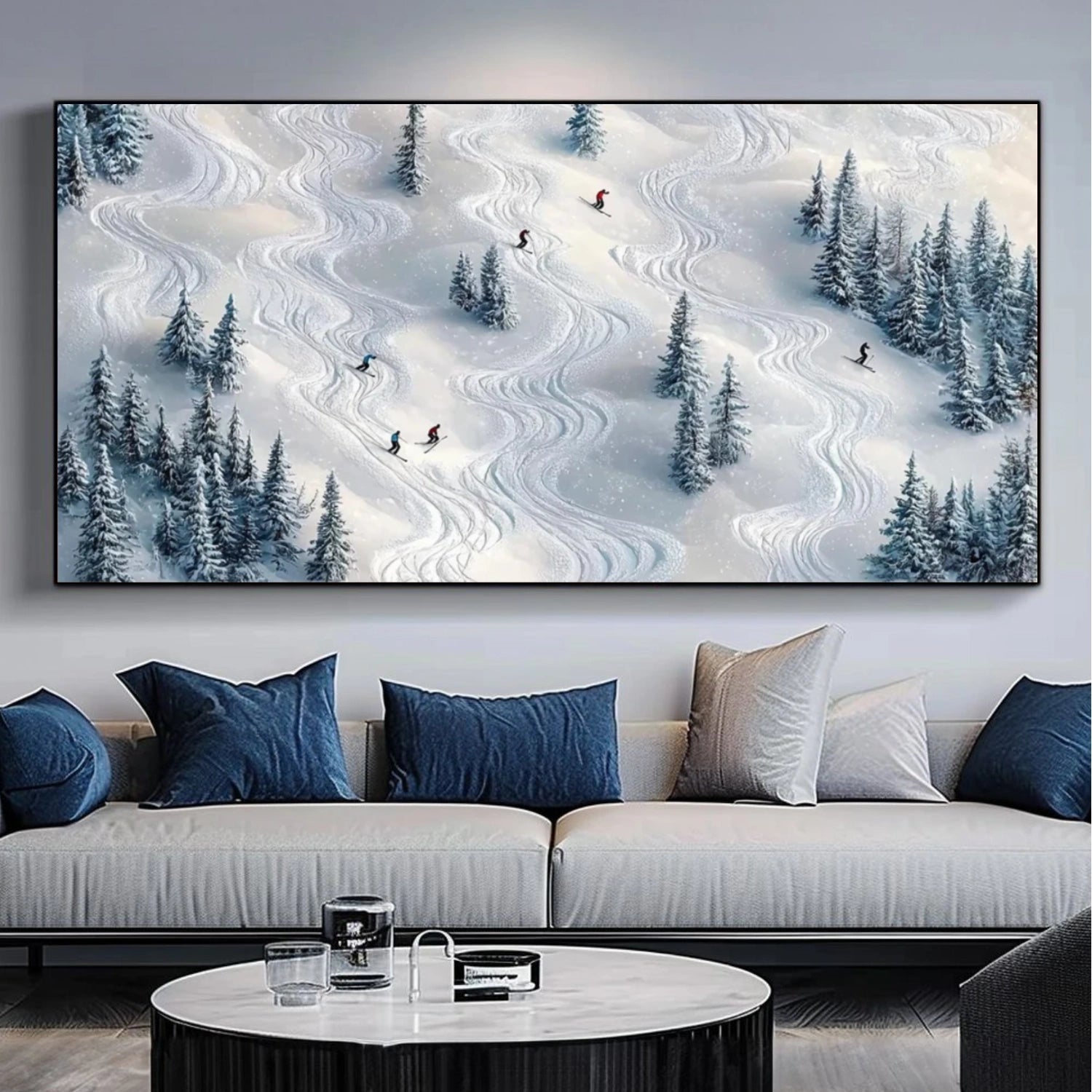 Skiing Sport Textured Wall Art #BA038