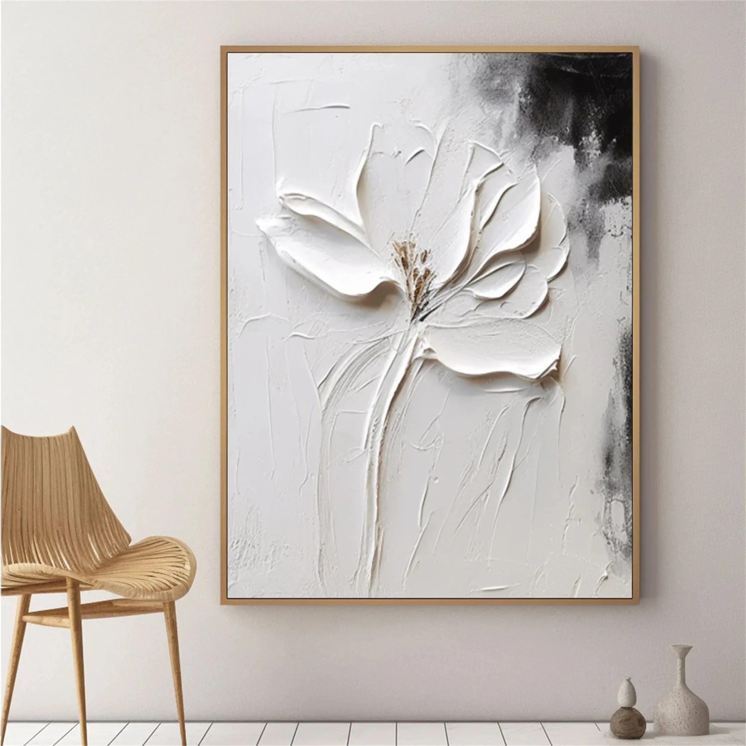 Black and White Tree And Flower Painting #TF006