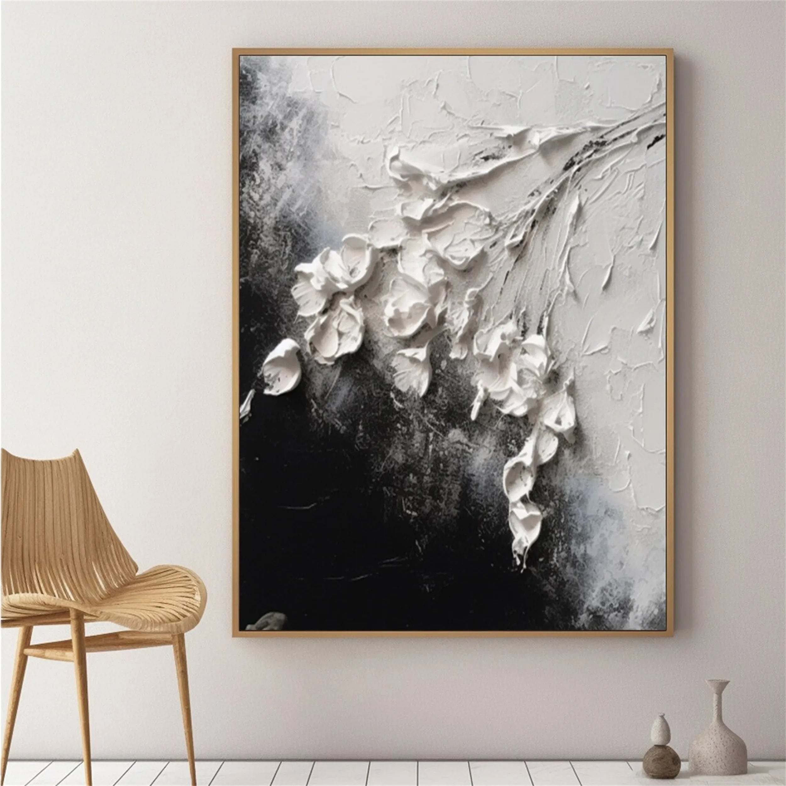 Black and White Tree And Flower Painting #TF034