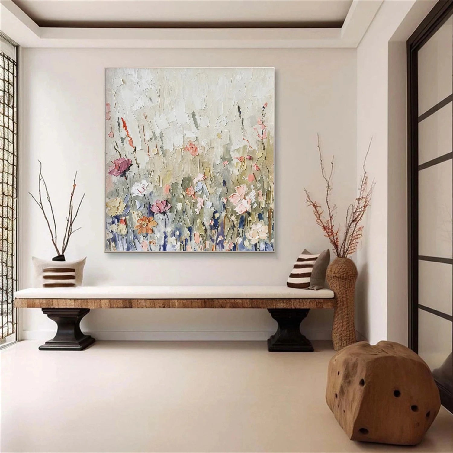 Colorful Tree And Flower Abstract Textured Wall Art #TF147