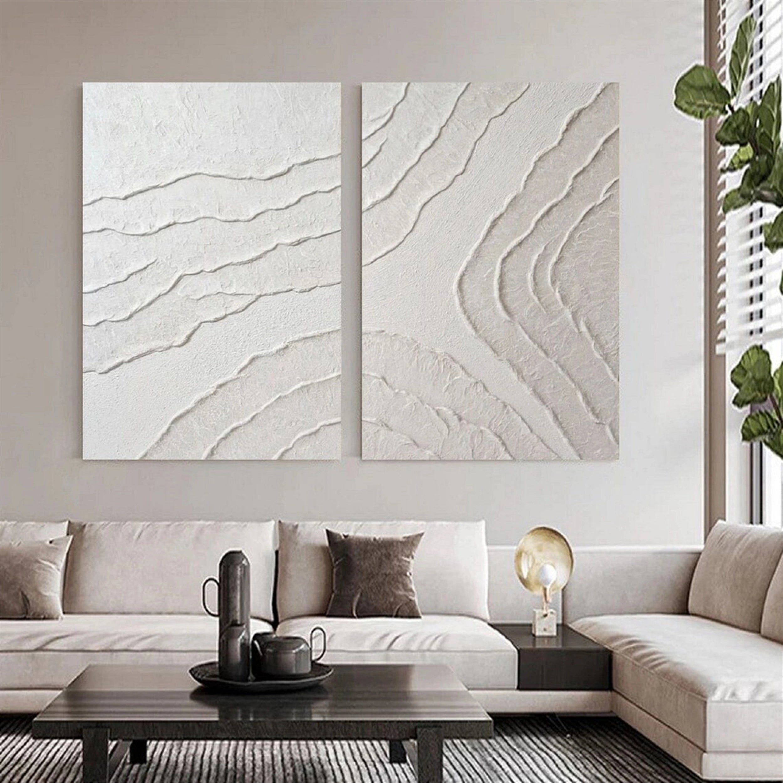 White Textured Minimalist Wall Art Set of 2 #WT083