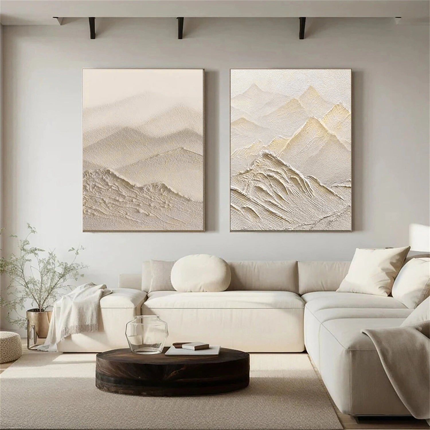 Beige & Brown Textured Minimalist Wall Art Set of 2 #BM002