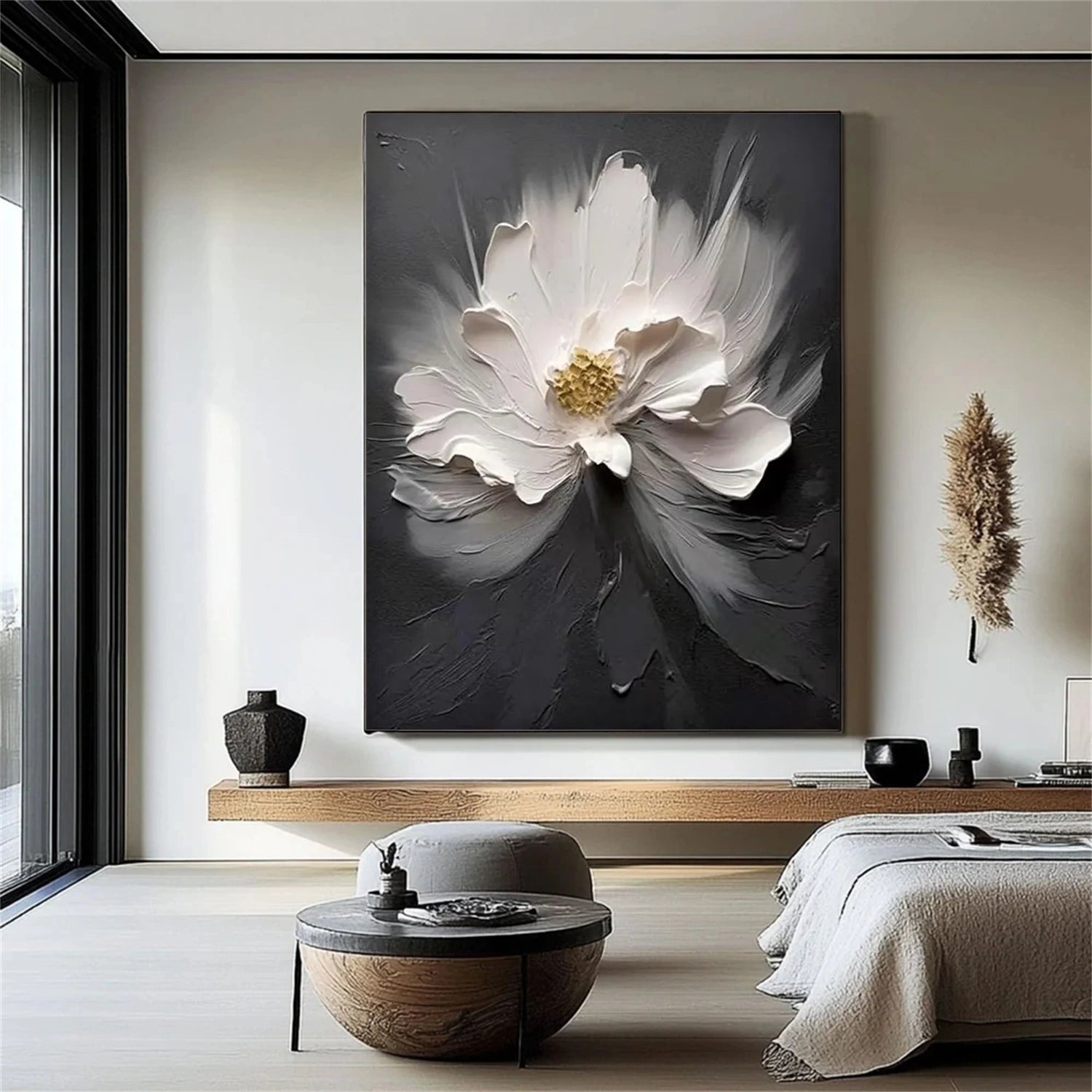Black and White Tree And Flower Abstract Textured Wall Art #TF122