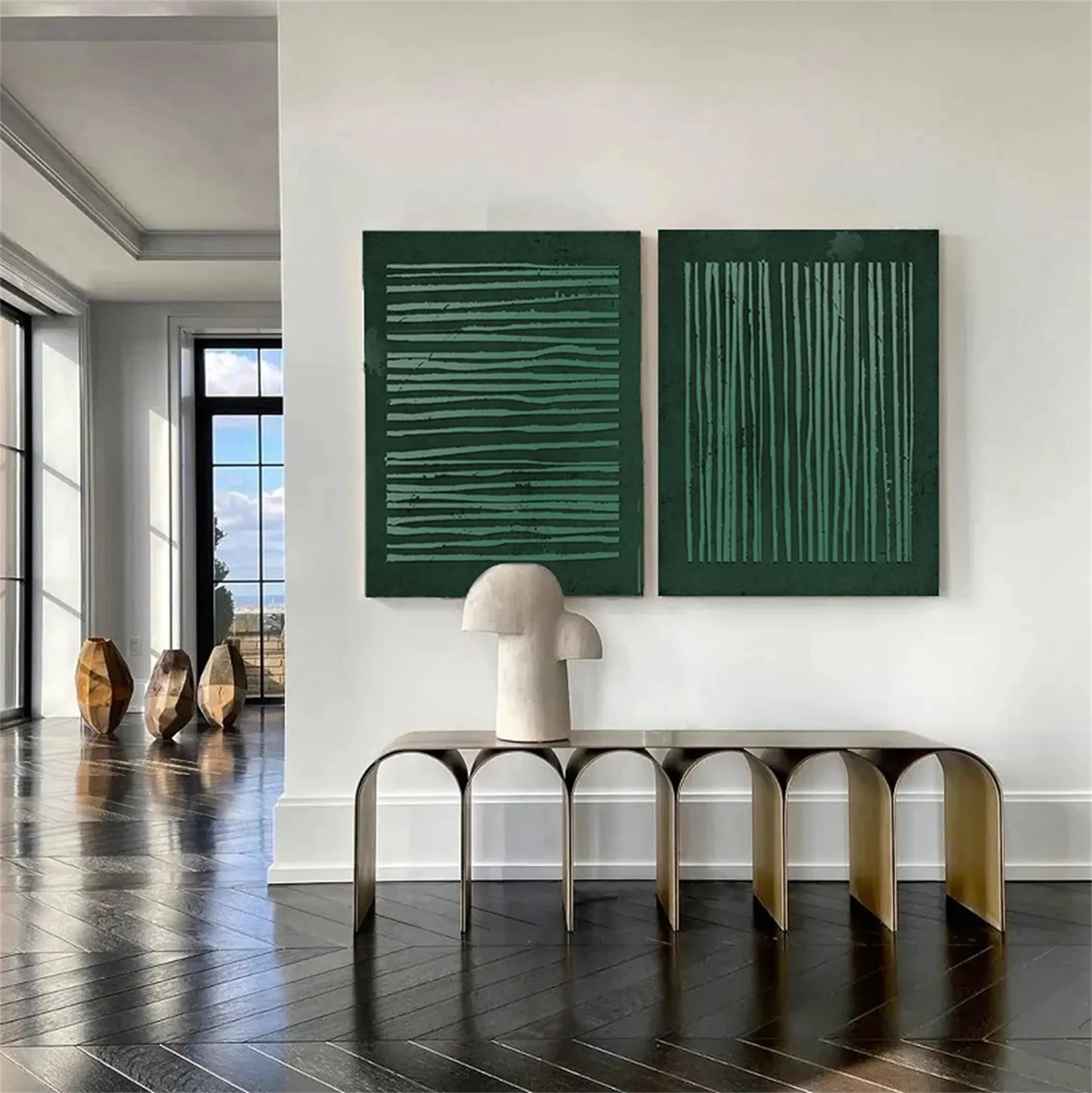 Green Textured Minimalist Wall Art Set of 2 #GT008