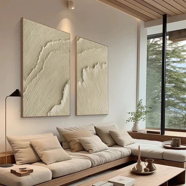 Beige & Brown Textured Minimalist Wall Art Set of 2 #BM015