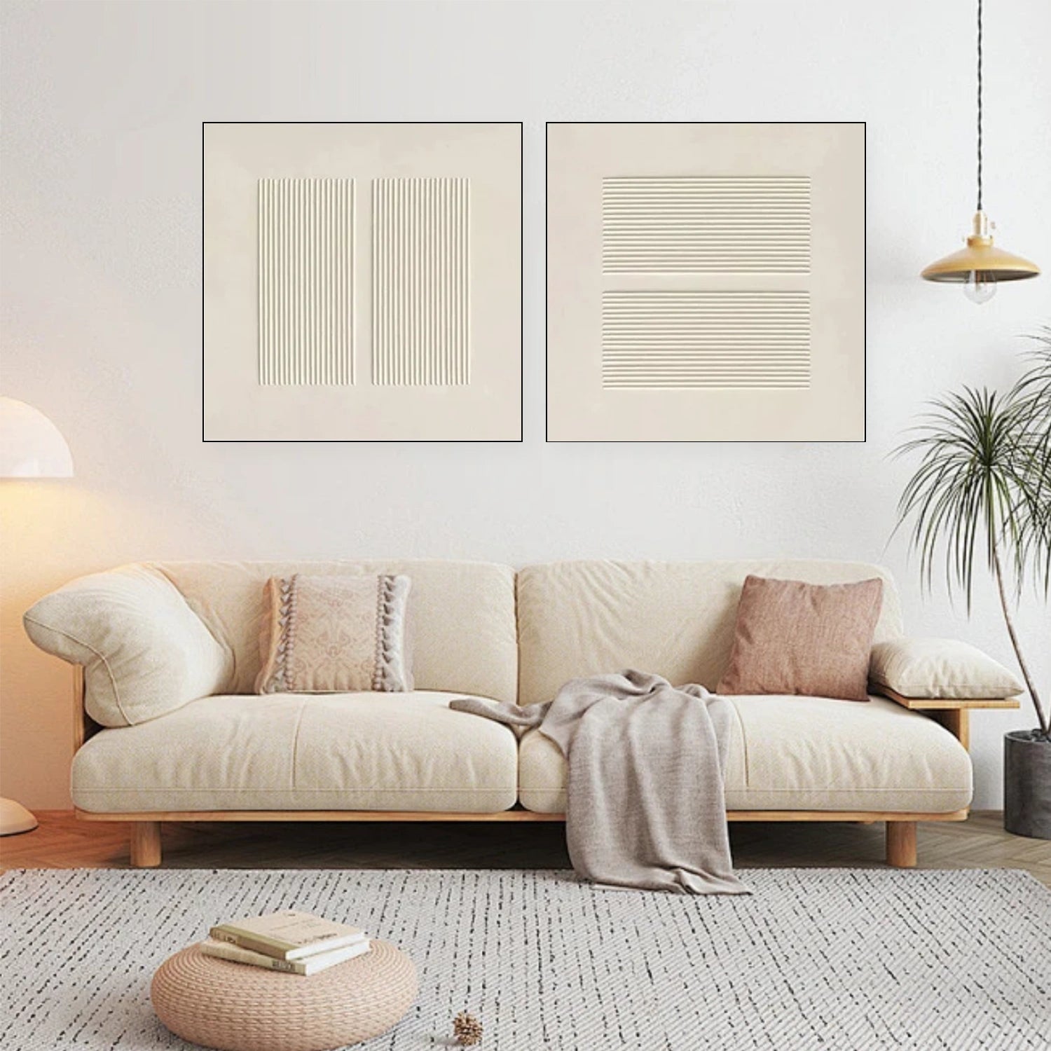 White Textured Minimalist Wall Art Set of 2 #WT189