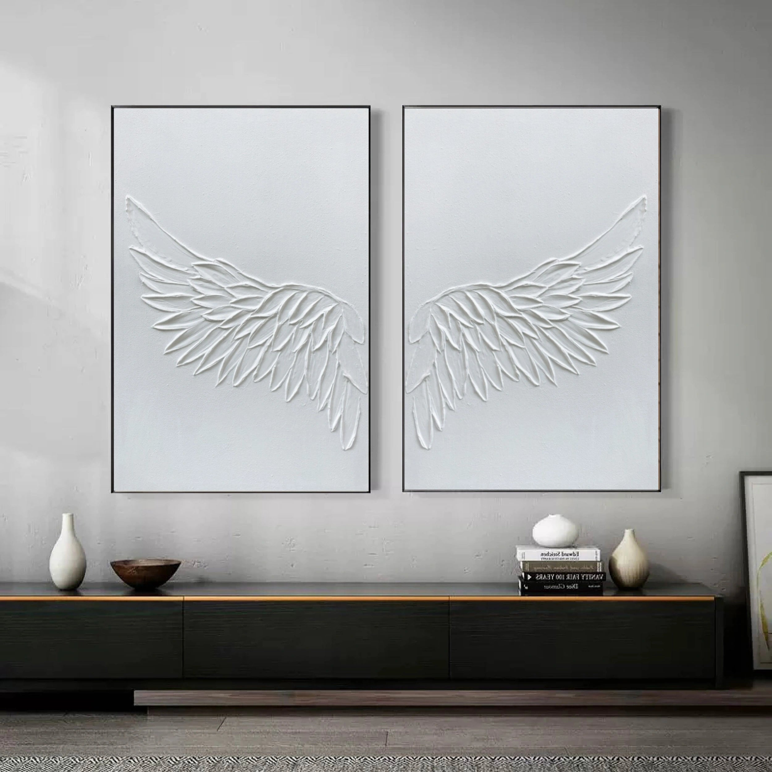 White Textured Minimalist Wall Art Set of 2 #WT062