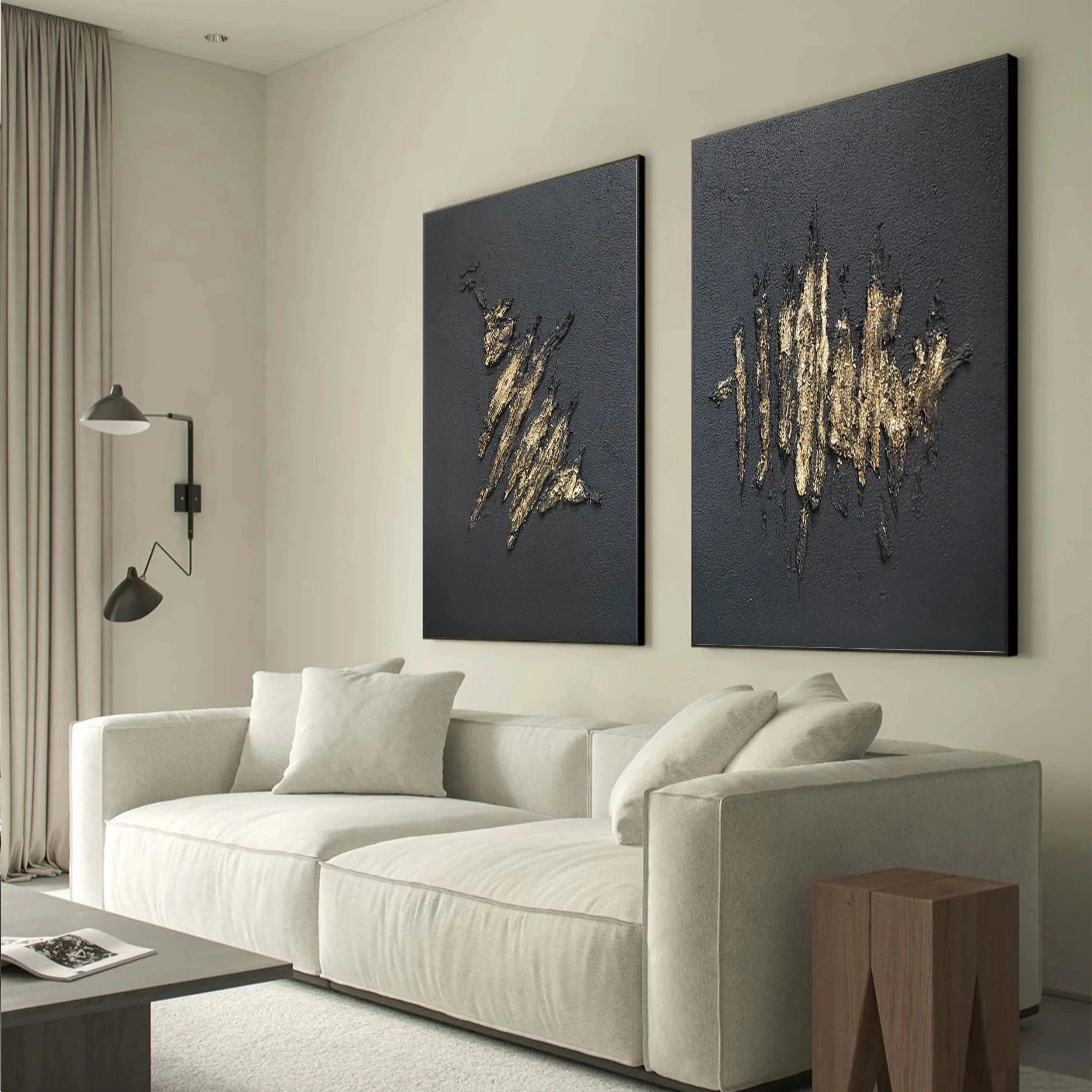 Black Textured Minimalist Wall Art Set of 2 #BT026