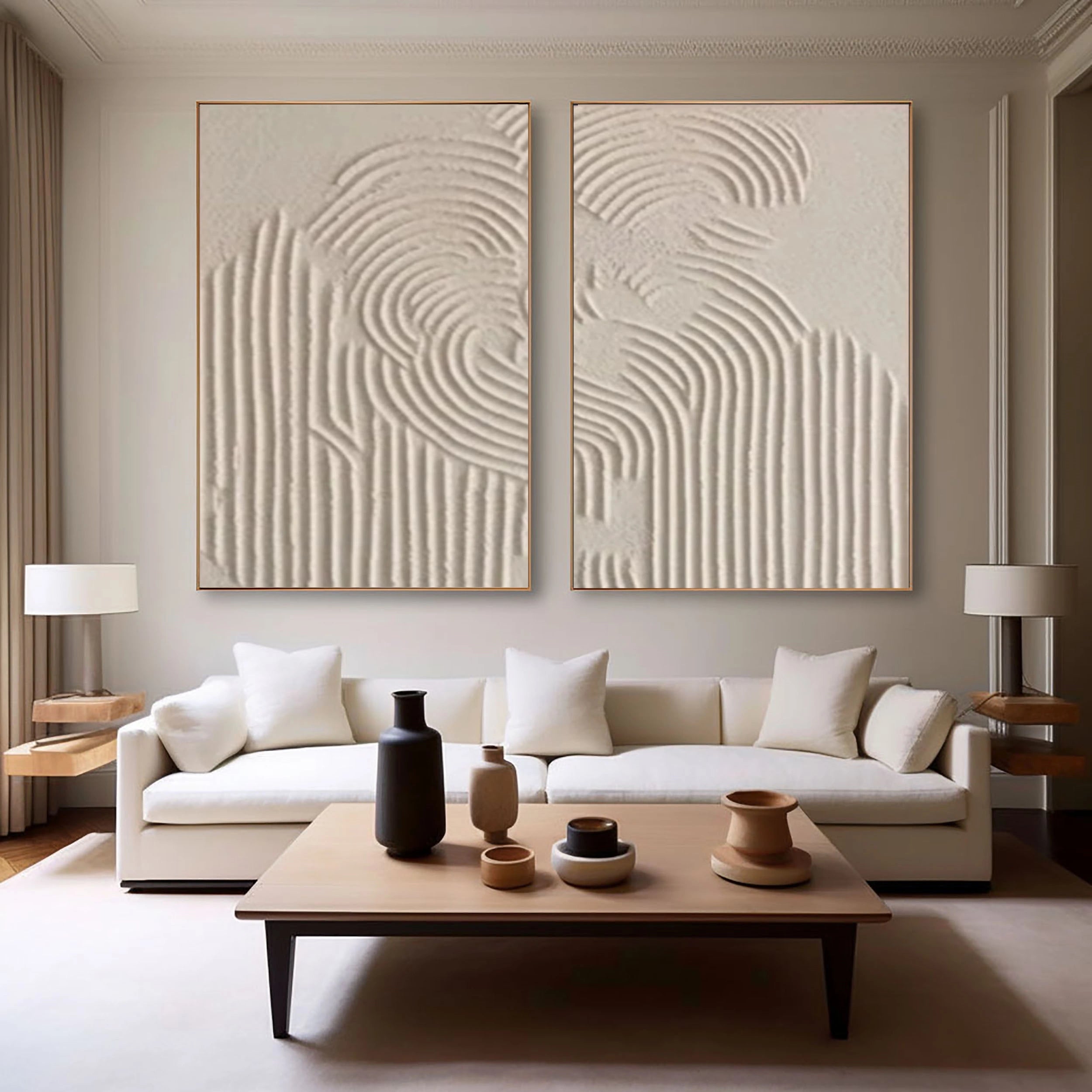 Beige & Brown Textured Minimalist Wall Art Set of 2 #BM030