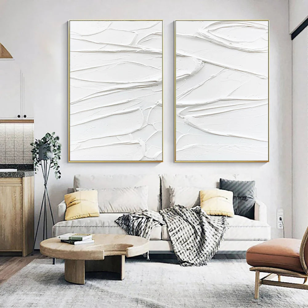 White Textured Minimalist Wall Art Set of 2 #WT174