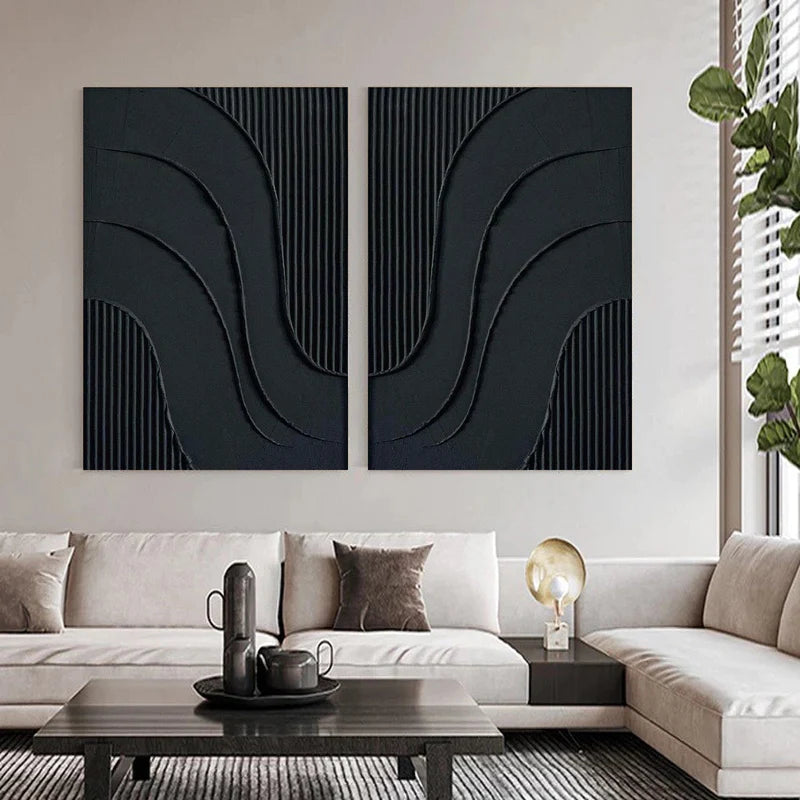 Black Textured Minimalist Wall Art Set of 2 #BT009