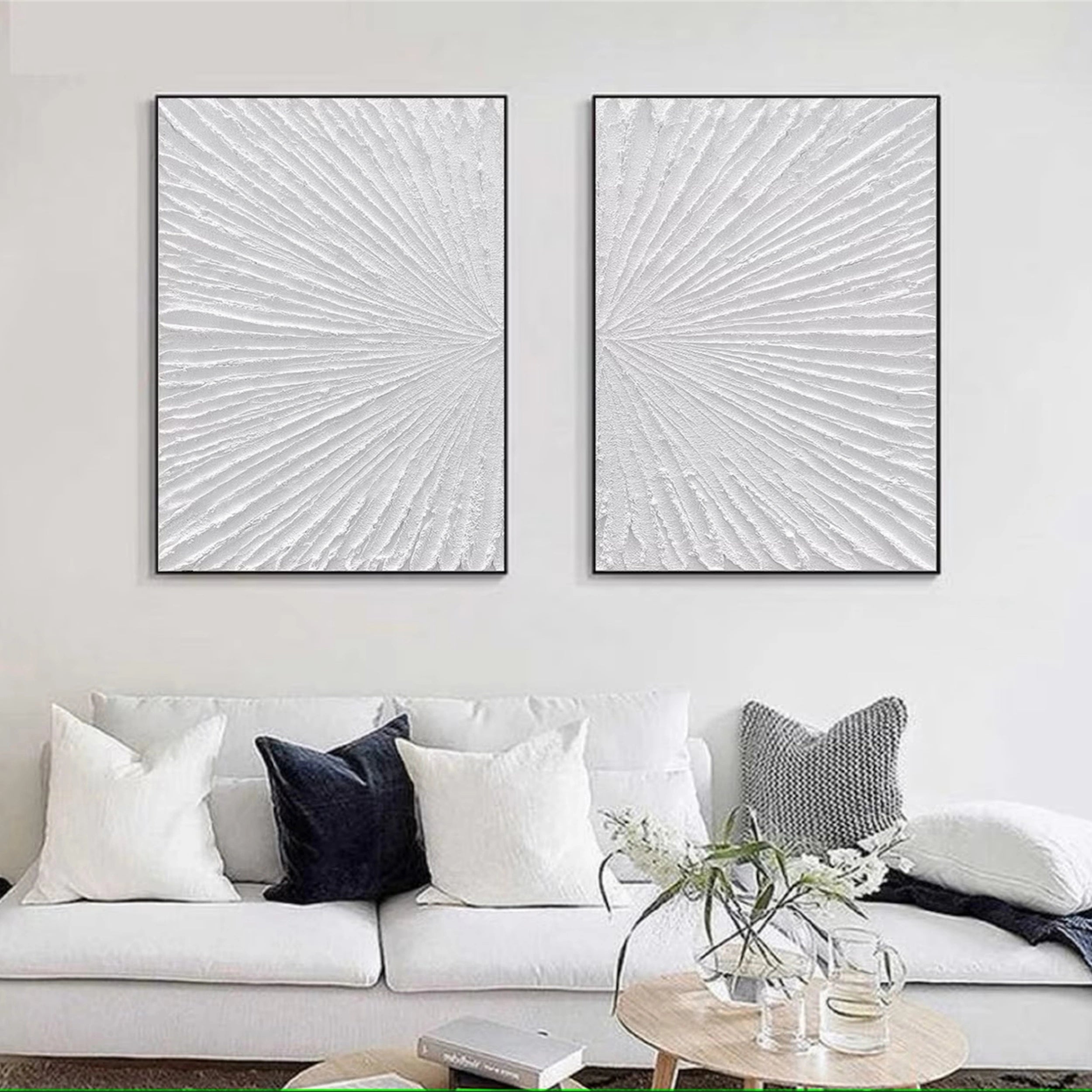 White Textured Minimalist Wall Art Set of 2 #WT088