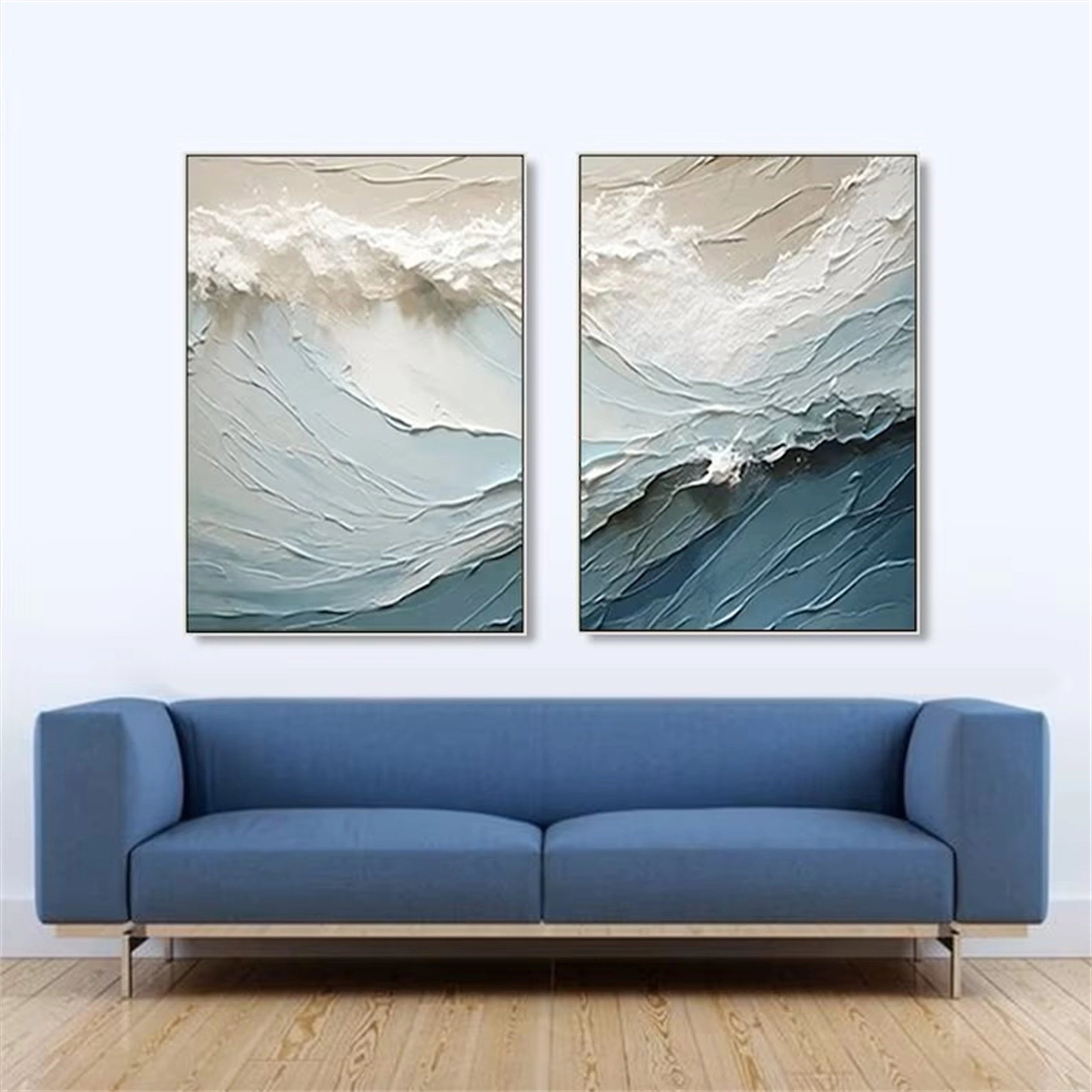 Blue Textured Minimalist Wall Art Set of 2 #BL002