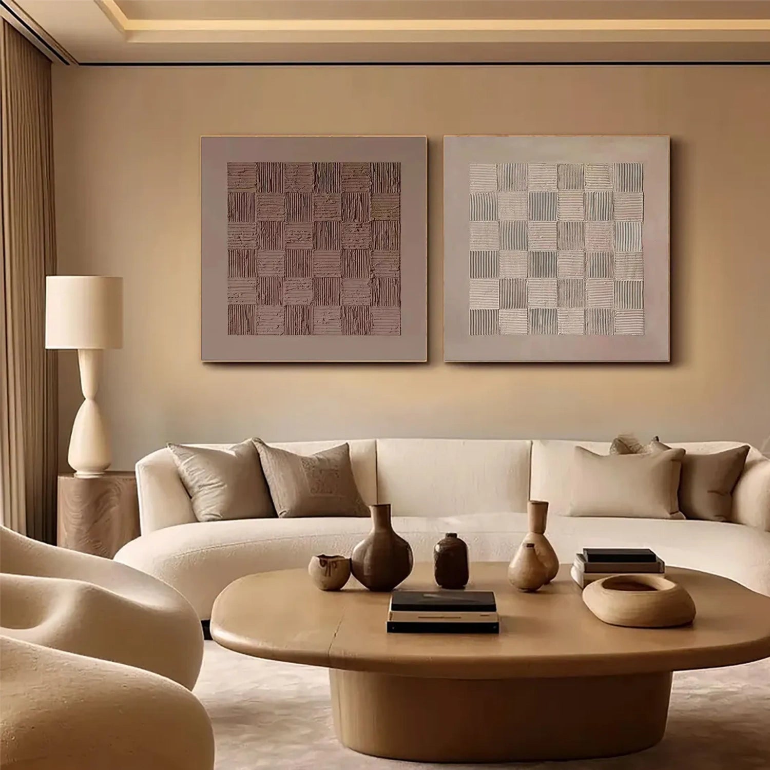 Beige and Brown Wabi Sabi Textured Abstract Canvas Art Set of 2 #WA193