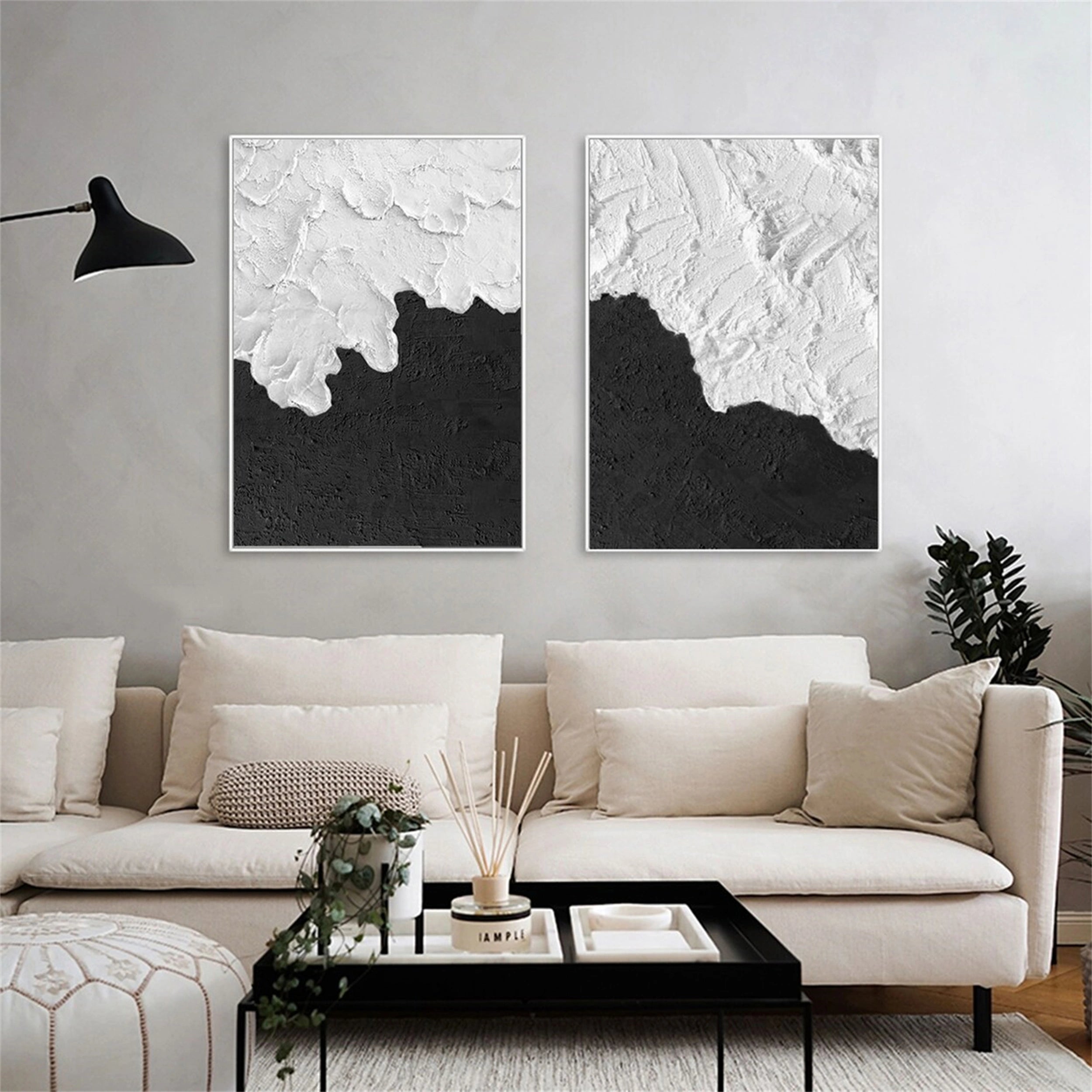 White Textured Minimalist Wall Art Set of 2 #WT018