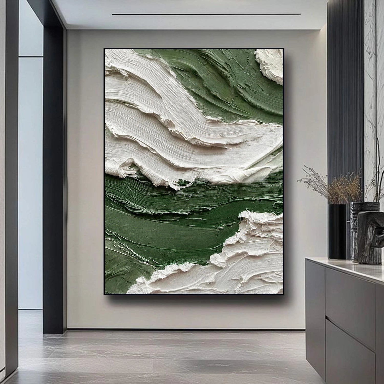 Green & White Abstract Textured Wall Art #AW210