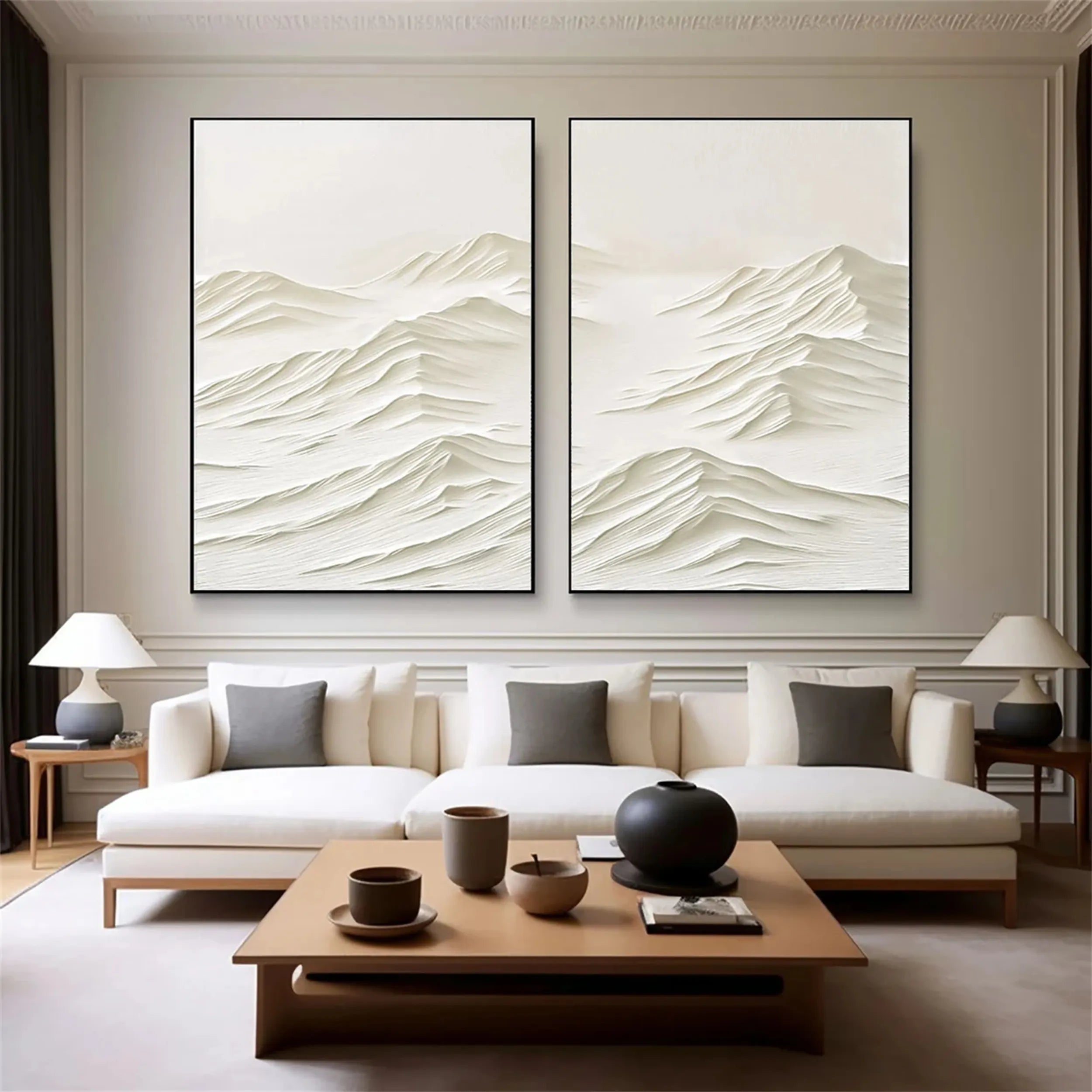 White Textured Minimalist Wall Art Set of 2 #WT132