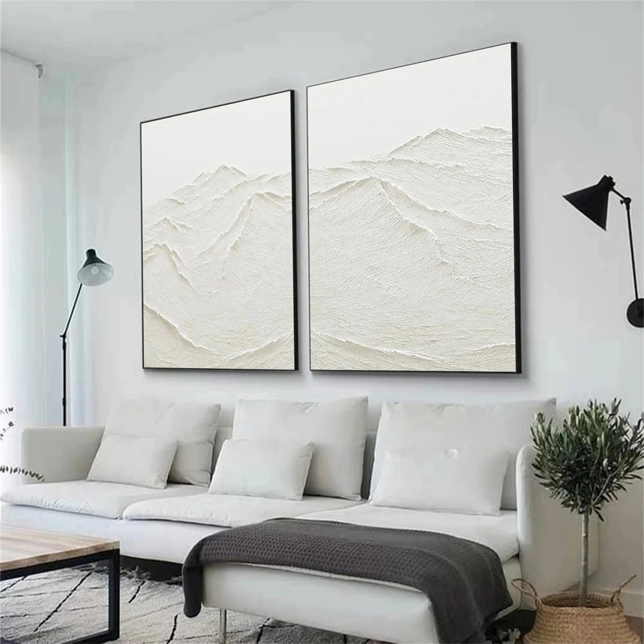 White Textured Minimalist Wall Art Set of 2 #WT080