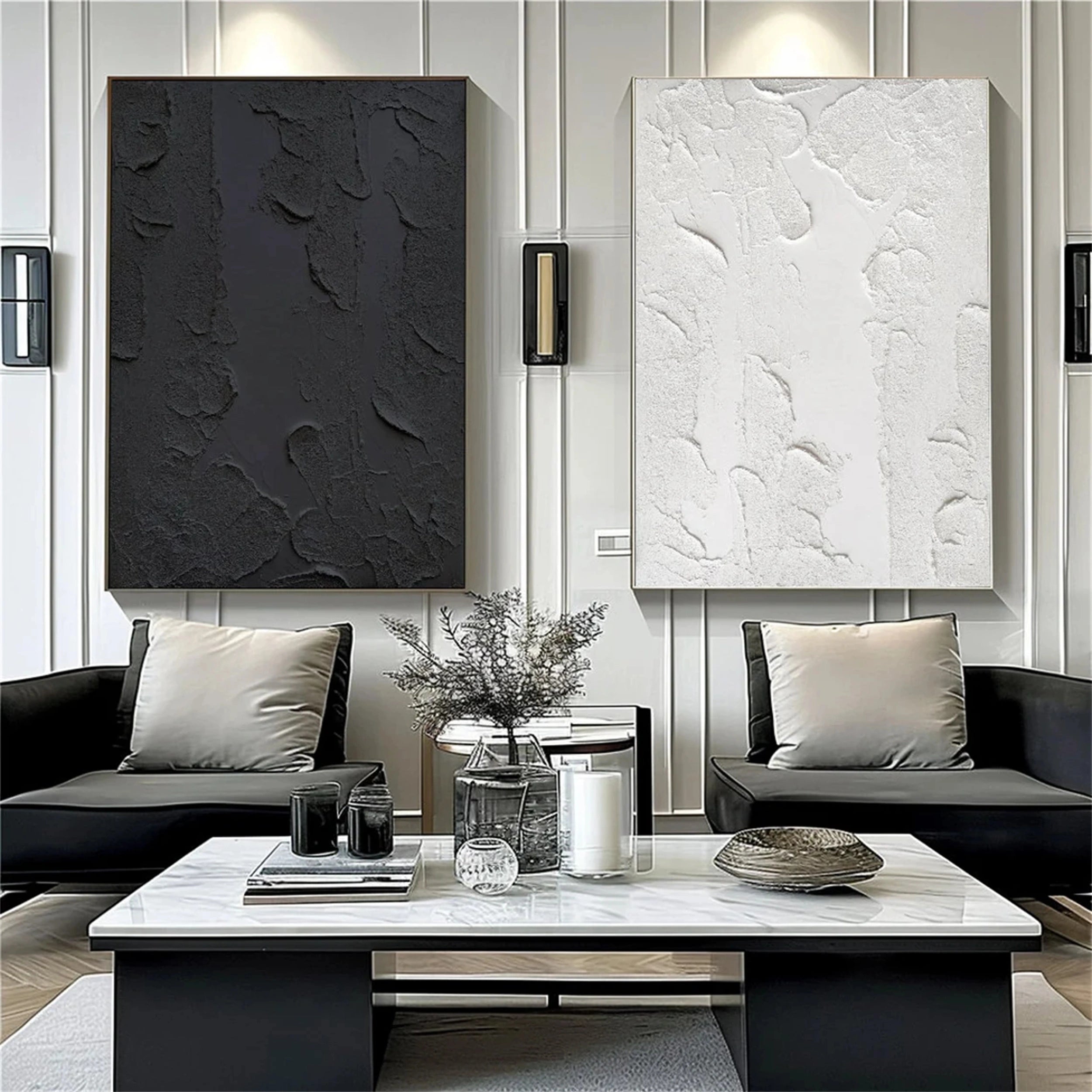 Black Textured Minimalist Wall Art Set of 2 #BT050