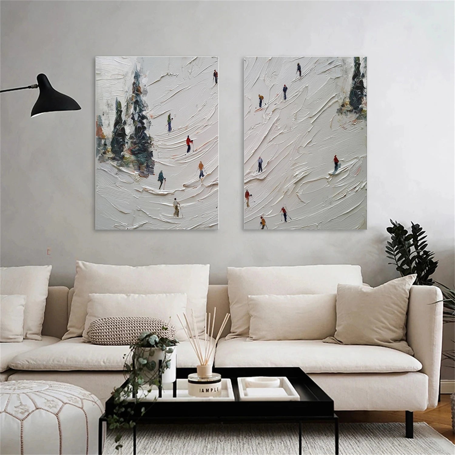 Skiing Sport Textured Wall Art Set of 2 #BA047