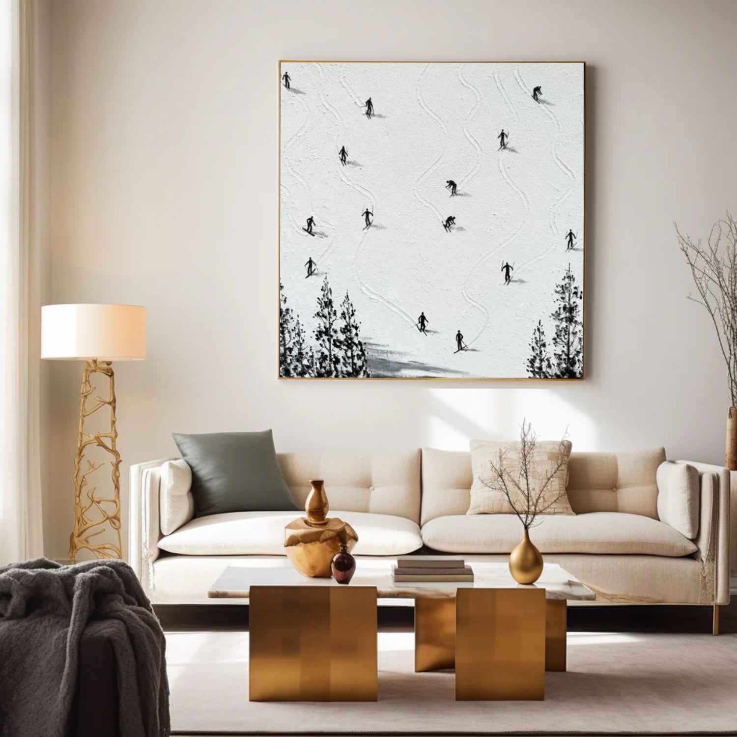 Black and White Skiing Sport Textured Wall Art #BA037
