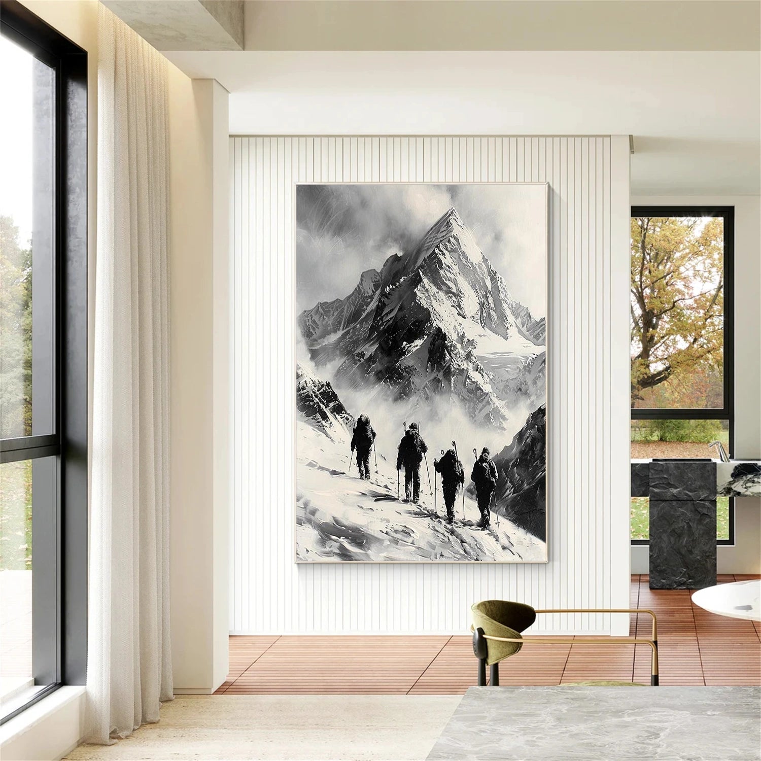 Black and White Minimalist Mountain Textured Wall Art #WT223