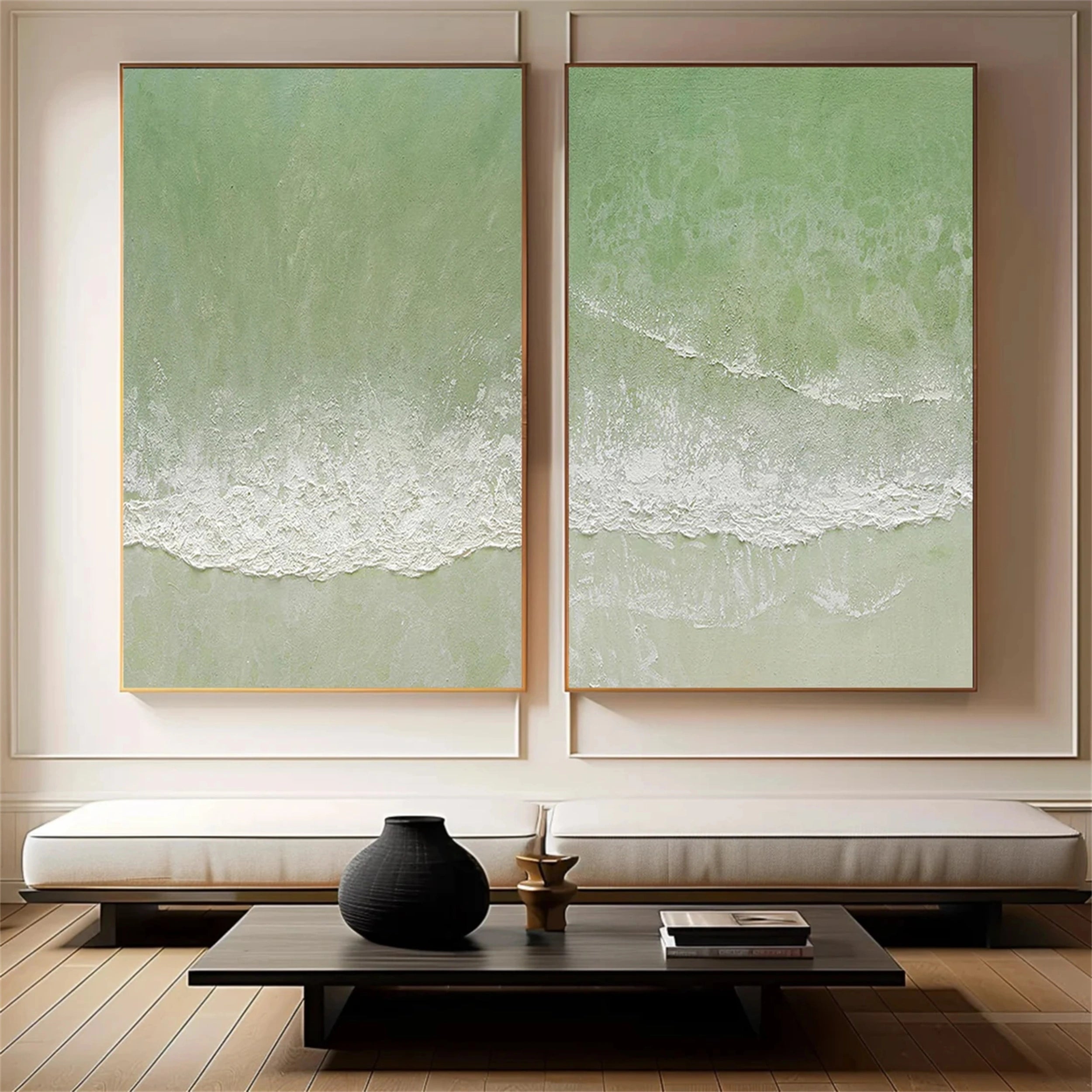 Green Textured Minimalist Wall Art Set of 2 #GT002