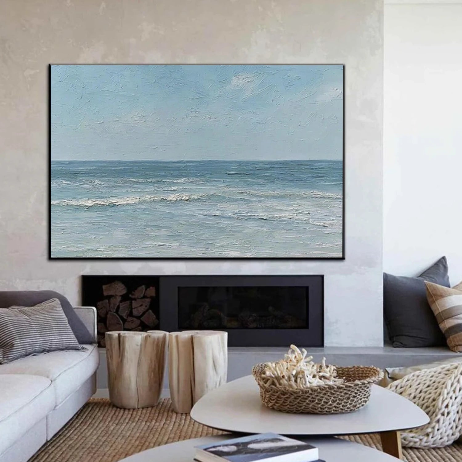 Sky And Ocean Abstract Textured Wall Art #SO382