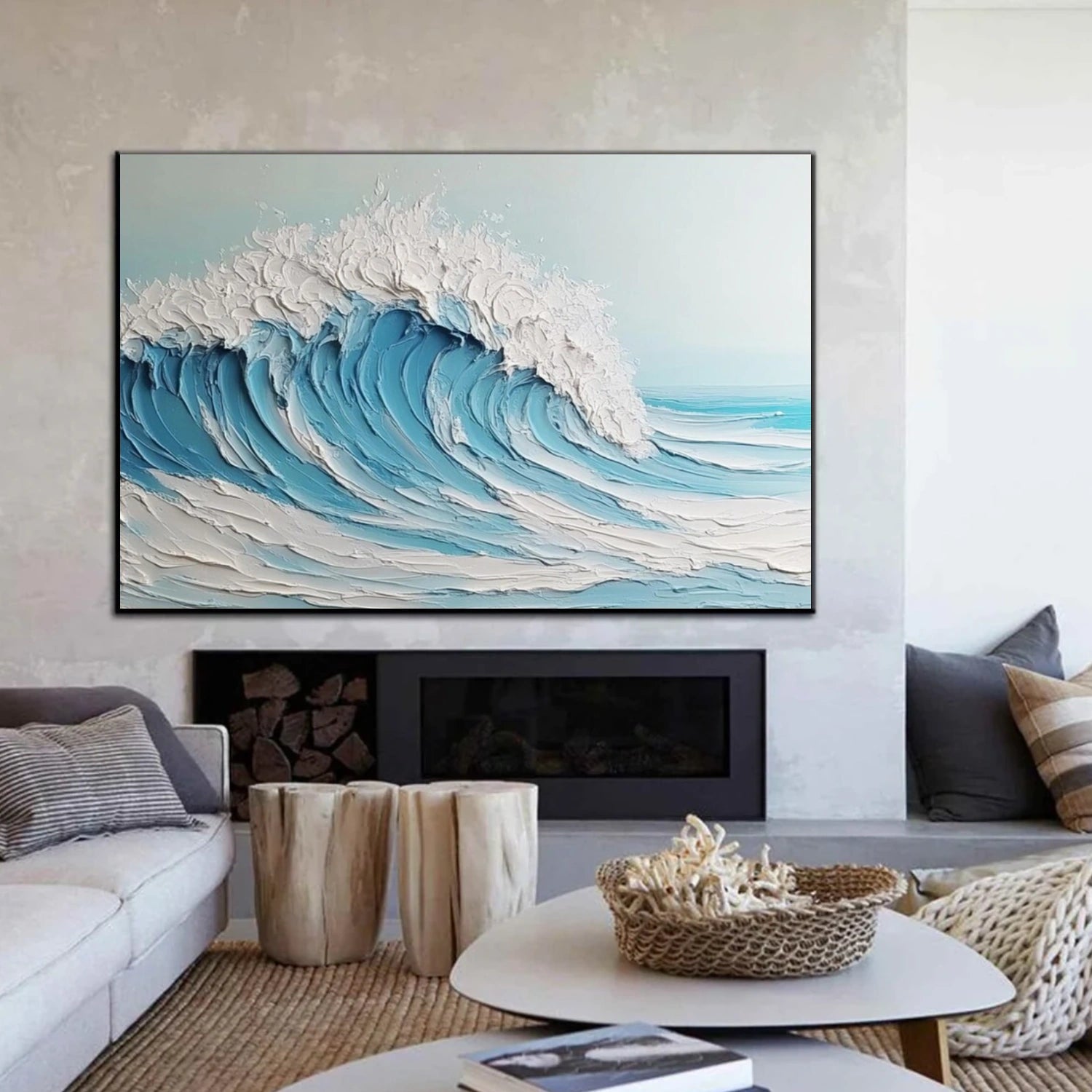 Sky And Ocean Abstract Textured Wall Art #SO297