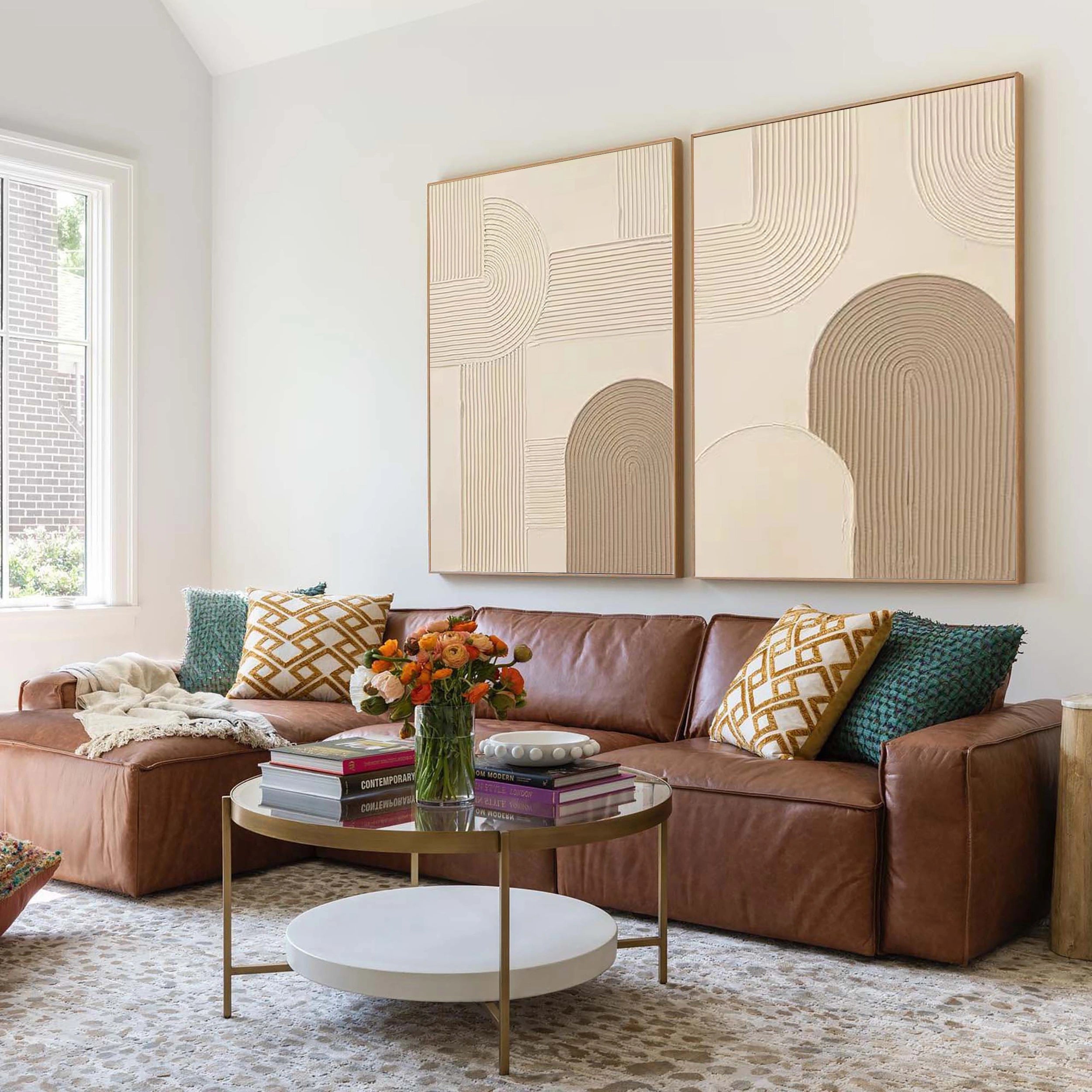 Beige & Brown Textured Minimalist Wall Art Set of 2 #BM020