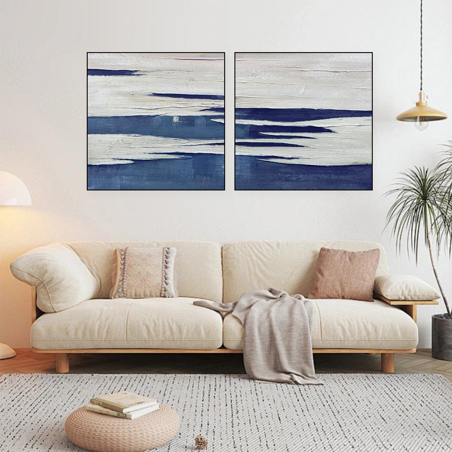Blue and White Abstract Wall Art Set of 2 #AW082