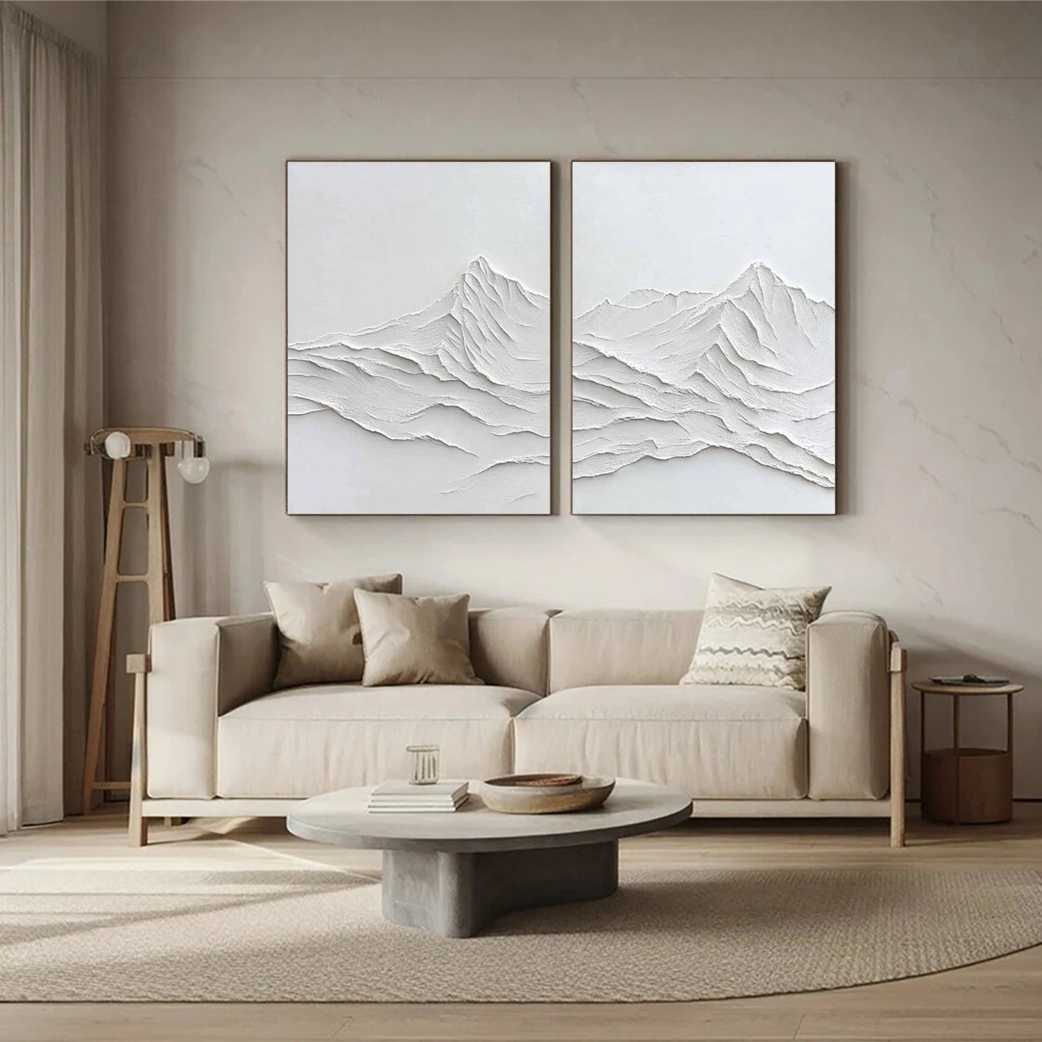 White Minimalist Mountain Textured Canvas Art Set of 2 #WT238