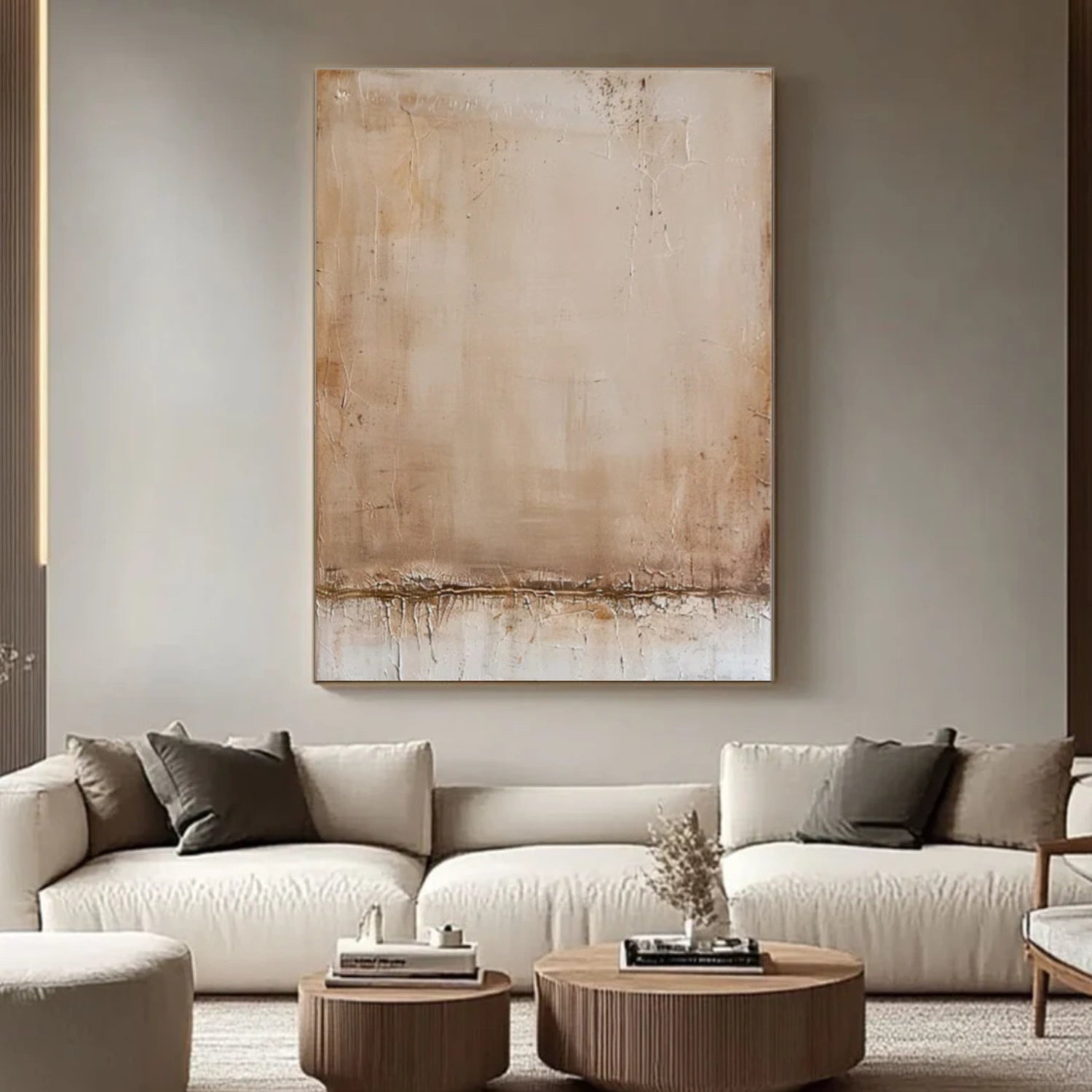 Beige and Brown Wabi Sabi Abstract Canvas Art #WA219