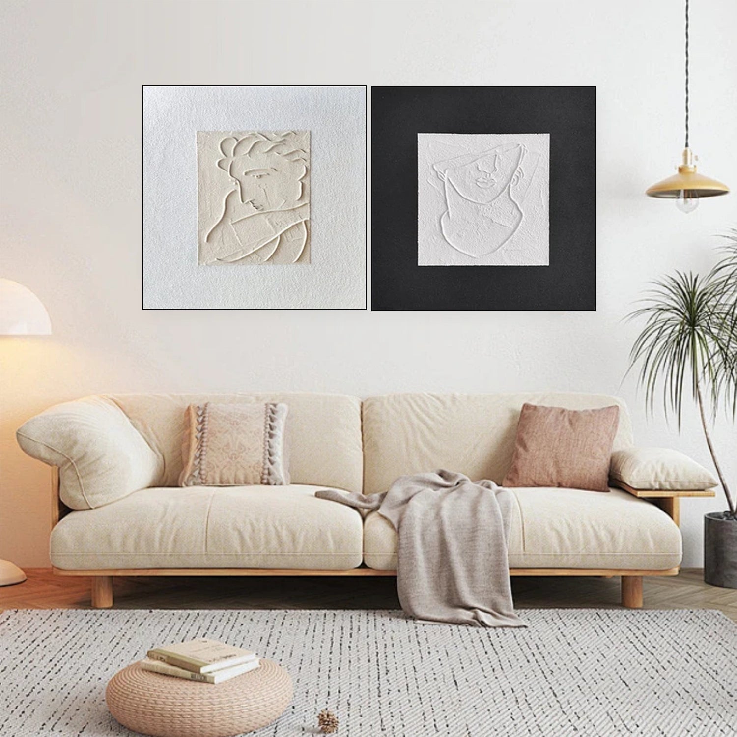 Black and White Minimalist Textured Canvas Art Set of 2 #BT074