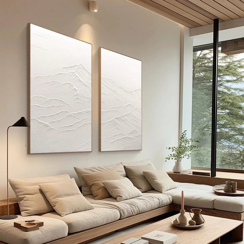 White Textured Minimalist Wall Art Set of 2 #WT003