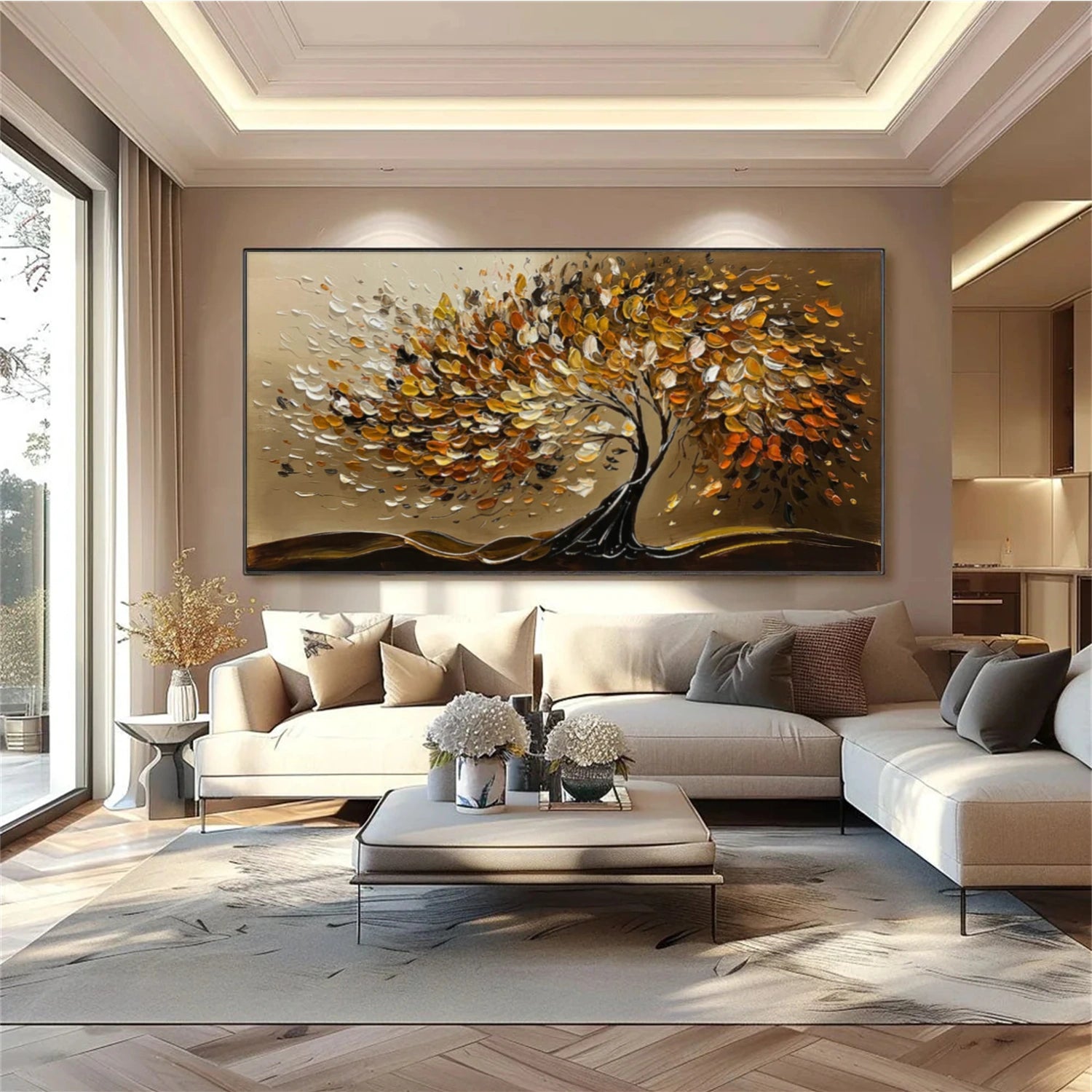 Tree And Flower Abstract Textured Wall Art #TF196