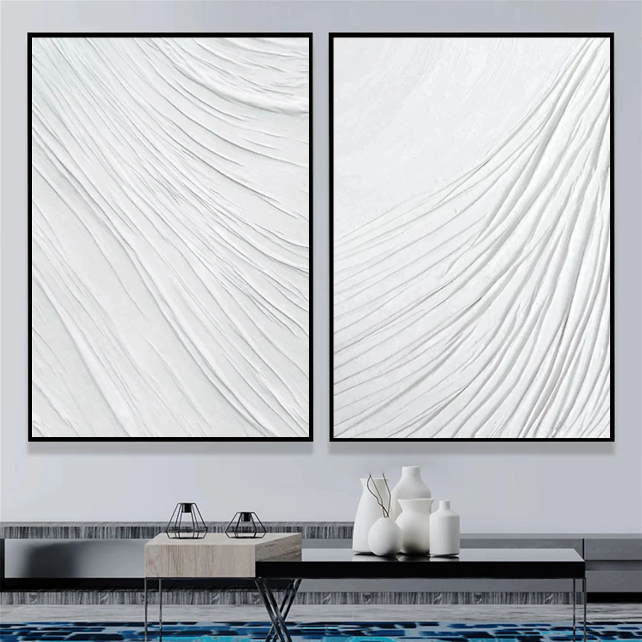 White Textured Minimalist Wall Art Set of 2 #WT027