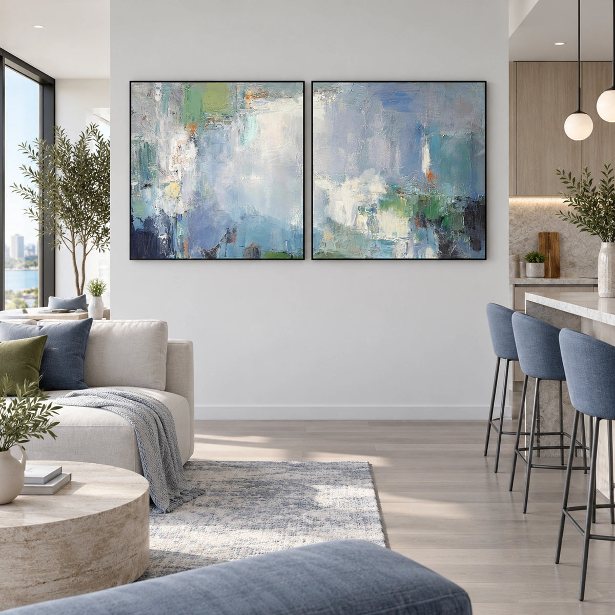 Blue Abstract Wall Art Set of 2 #AW266