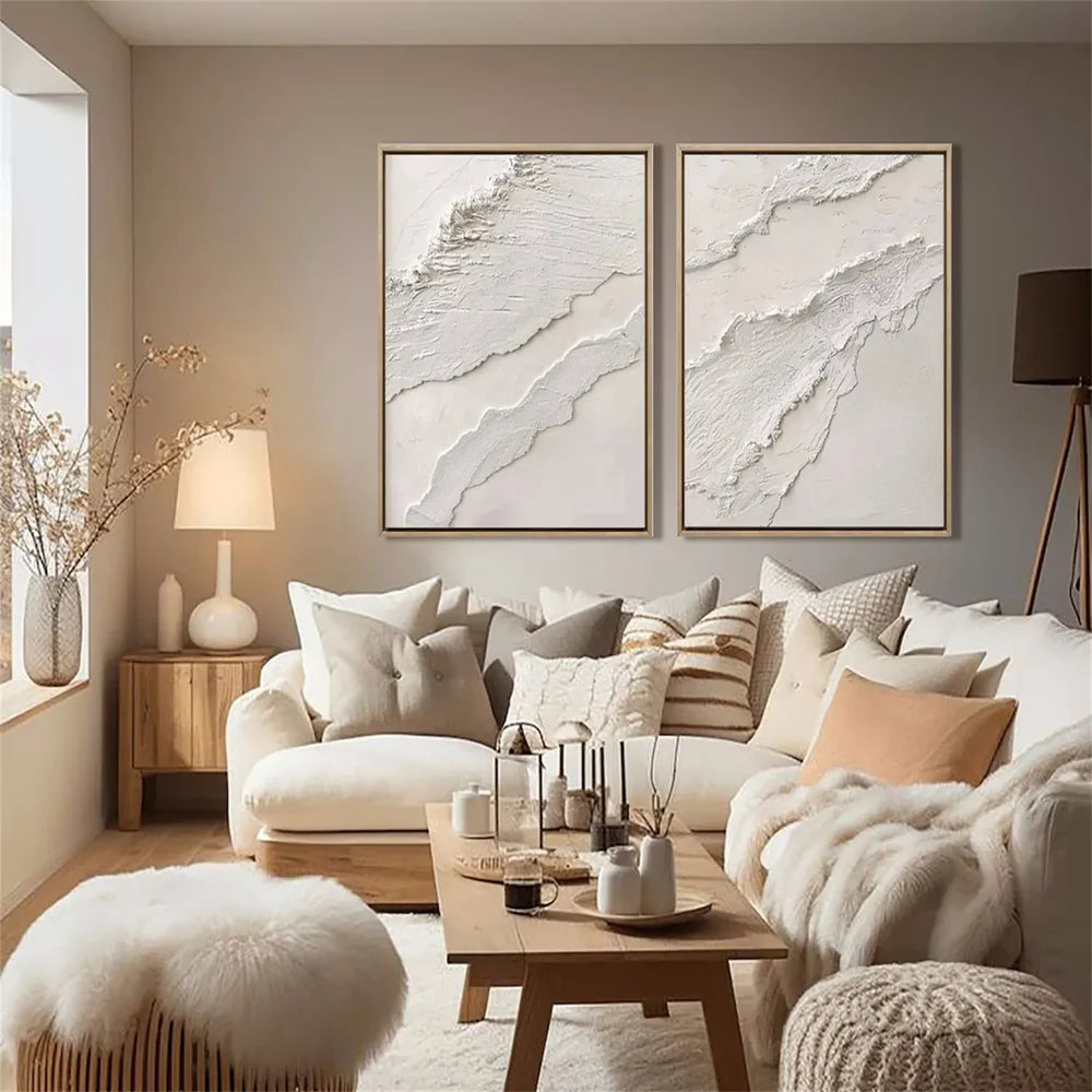 White Textured Minimalist Wall Art Set of 2 #WT175