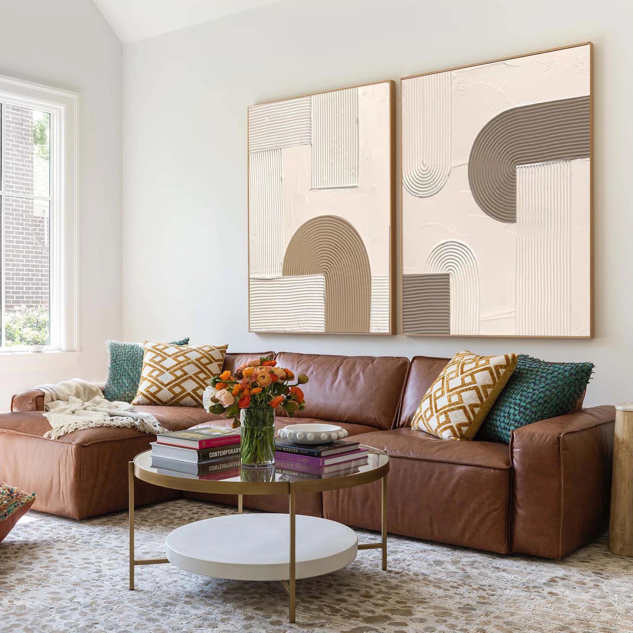 Beige & Brown Textured Minimalist Wall Art Set of 2 #BM021