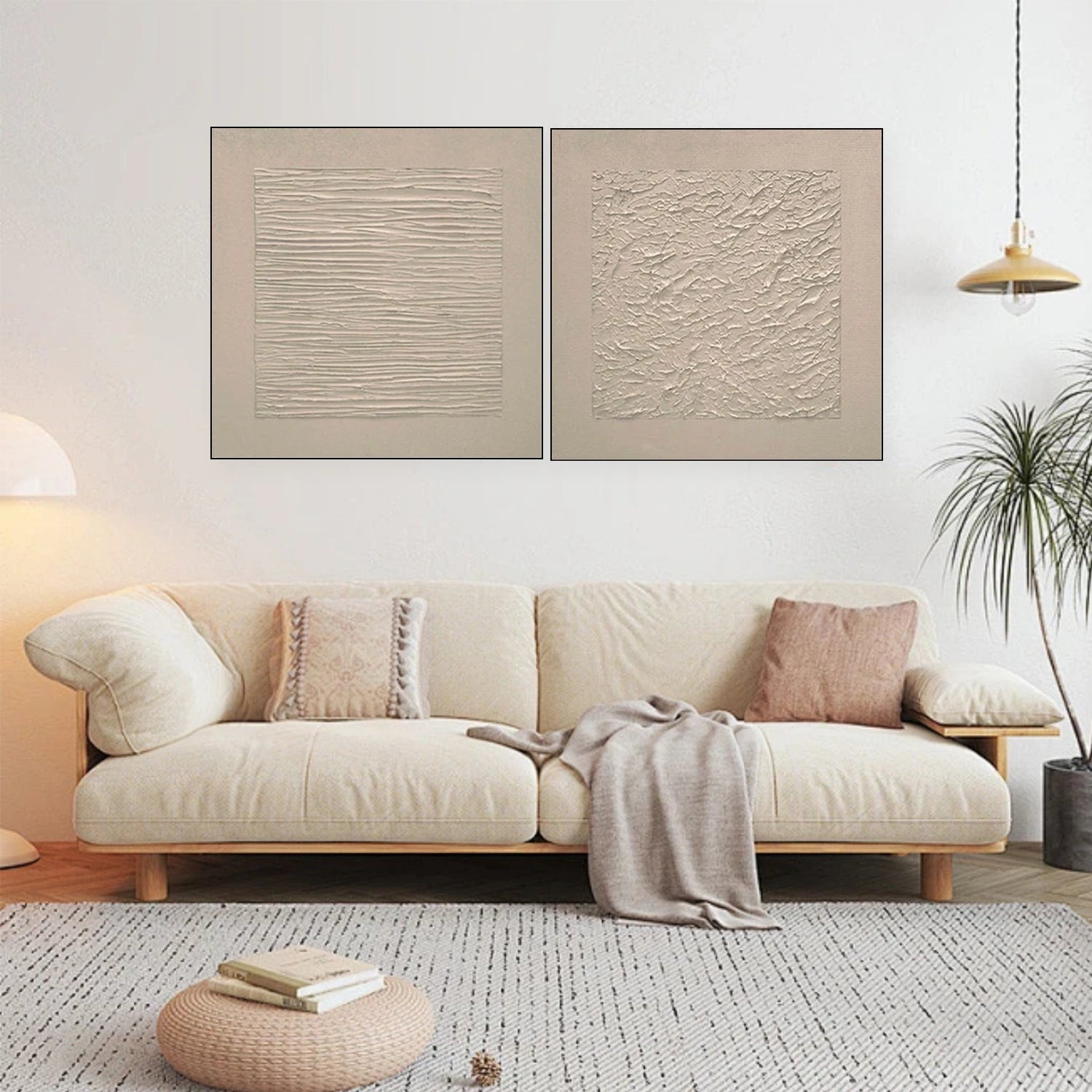 Beige Wabi Sabi Abstract Textured Canvas Art Set of 2 #WA195