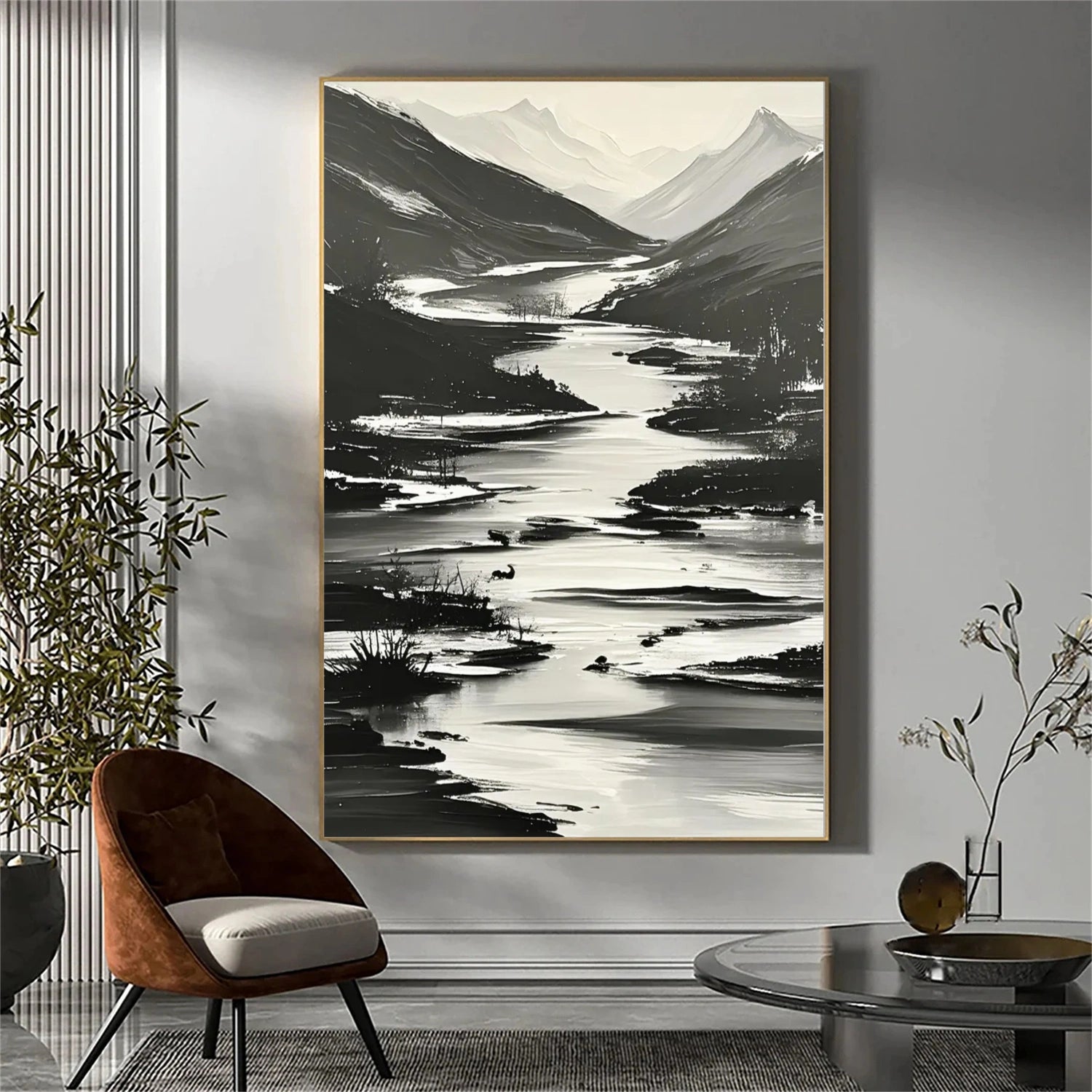 Black and White Minimalist Mountain Canvas Art #WT211