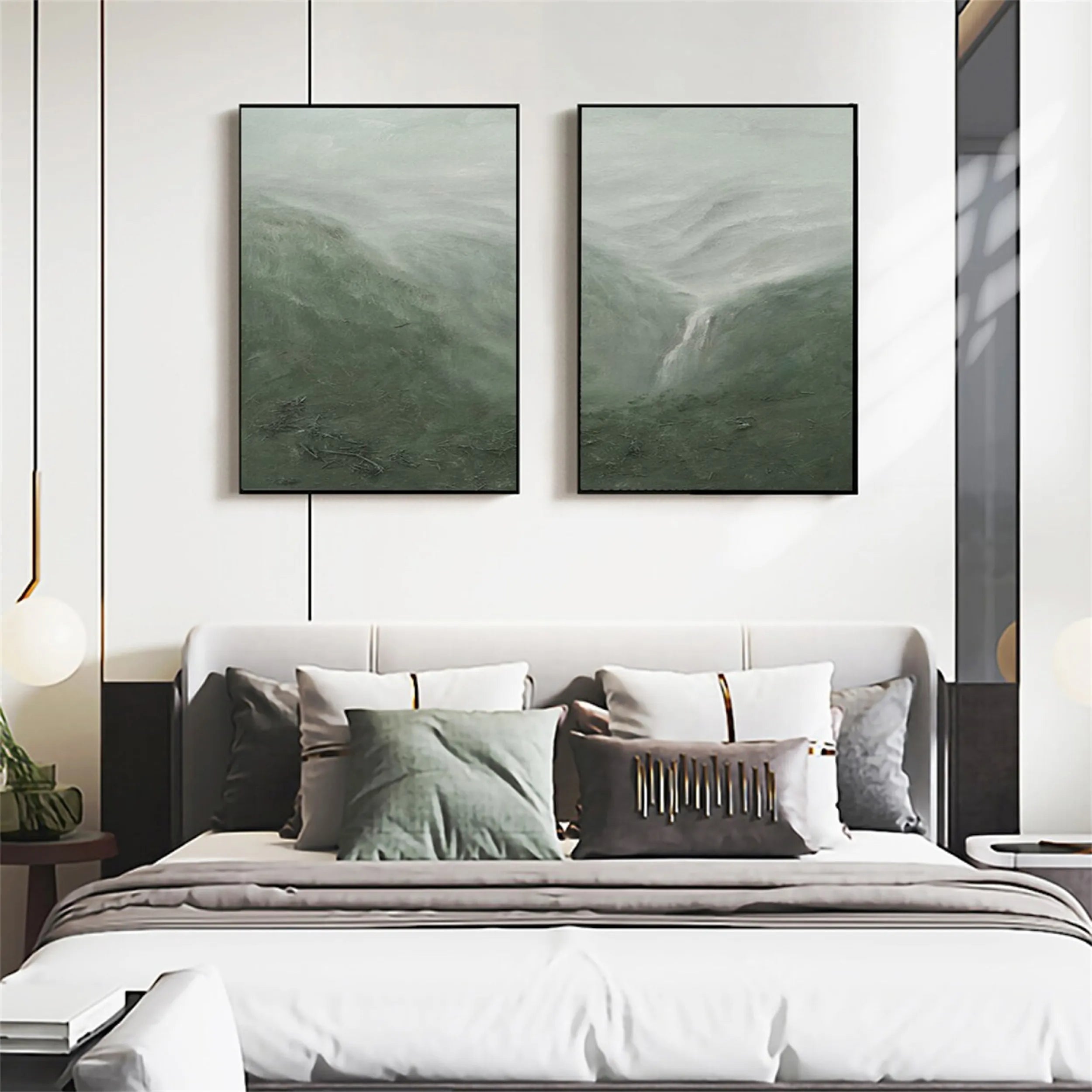 Green Textured Minimalist Wall Art Set of 2 #GT023