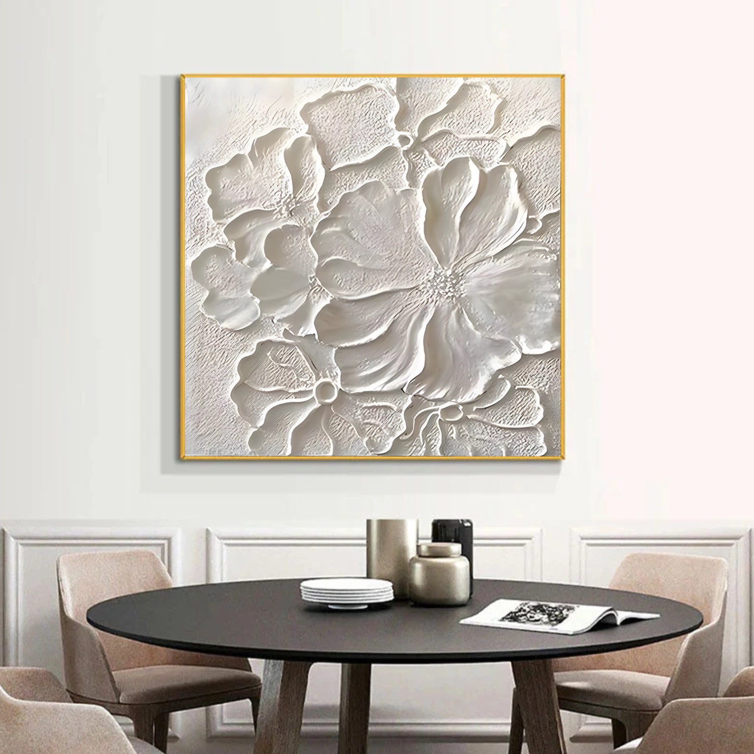 White Tree And Flower Abstract Textured Wall Art #TF190