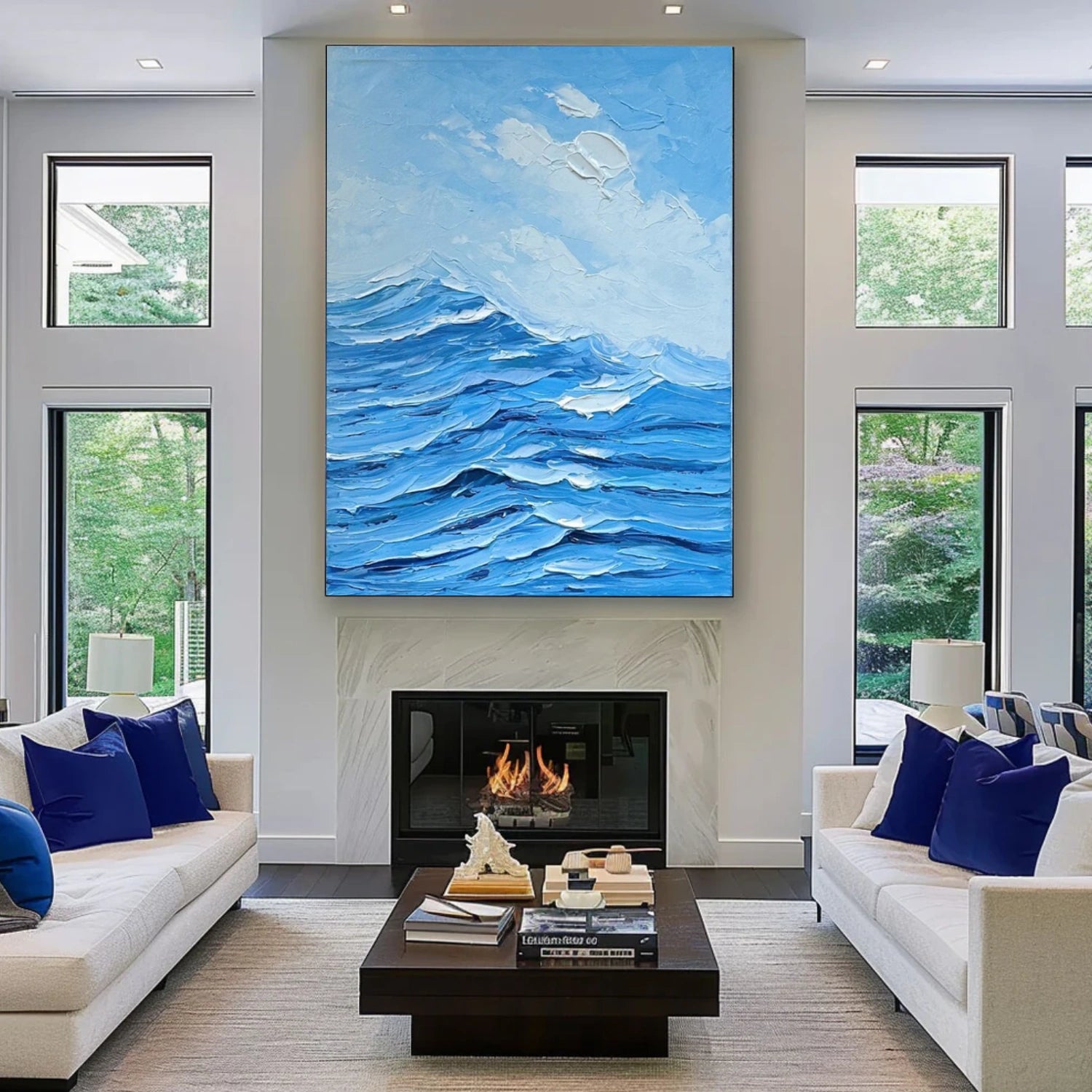 Blue Minimalist Mountain Textured Canvas Art #WT201