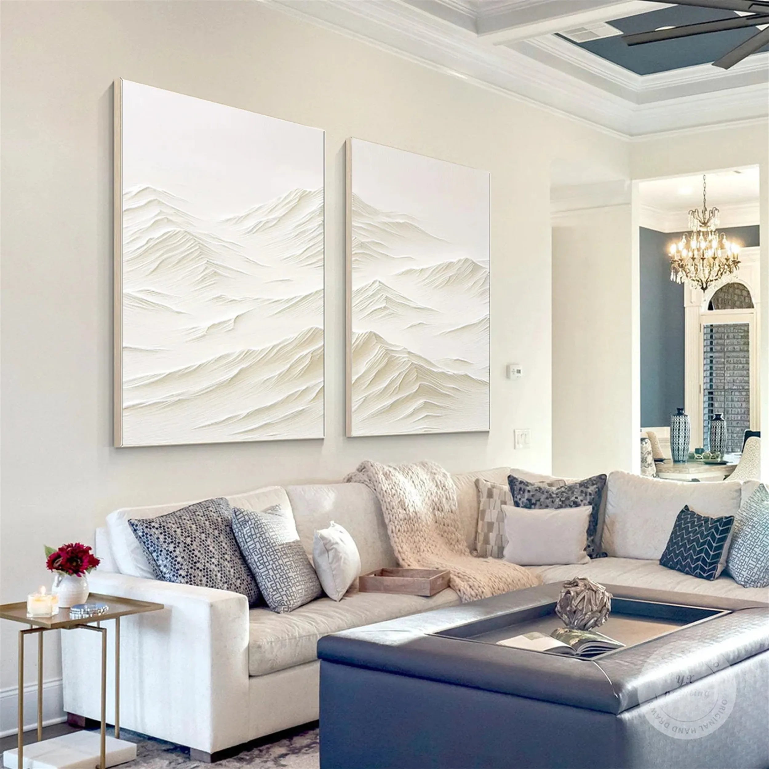 White Textured Minimalist Wall Art Set of 2 #WT089