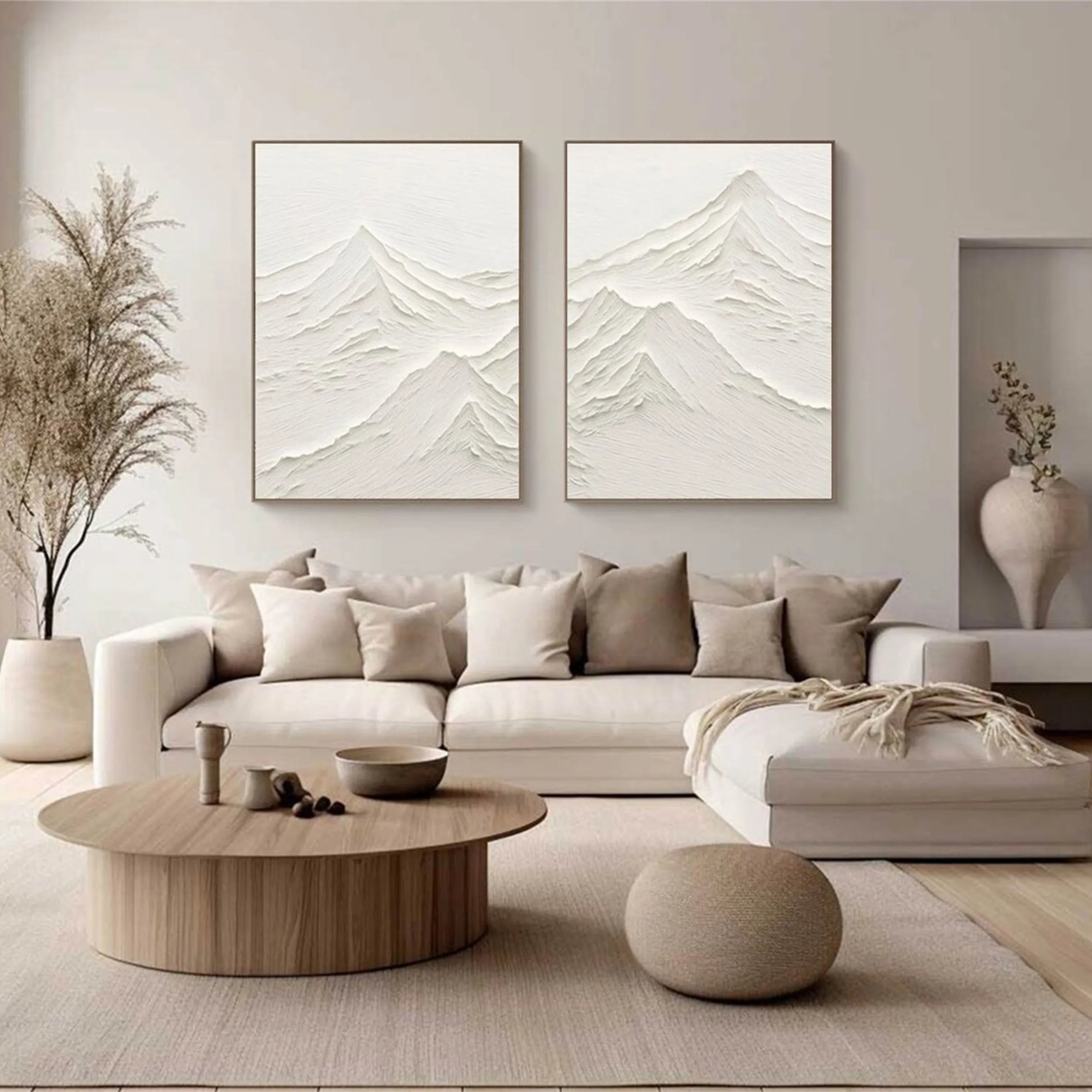 White Textured Minimalist Wall Art Set of 2 #WT145